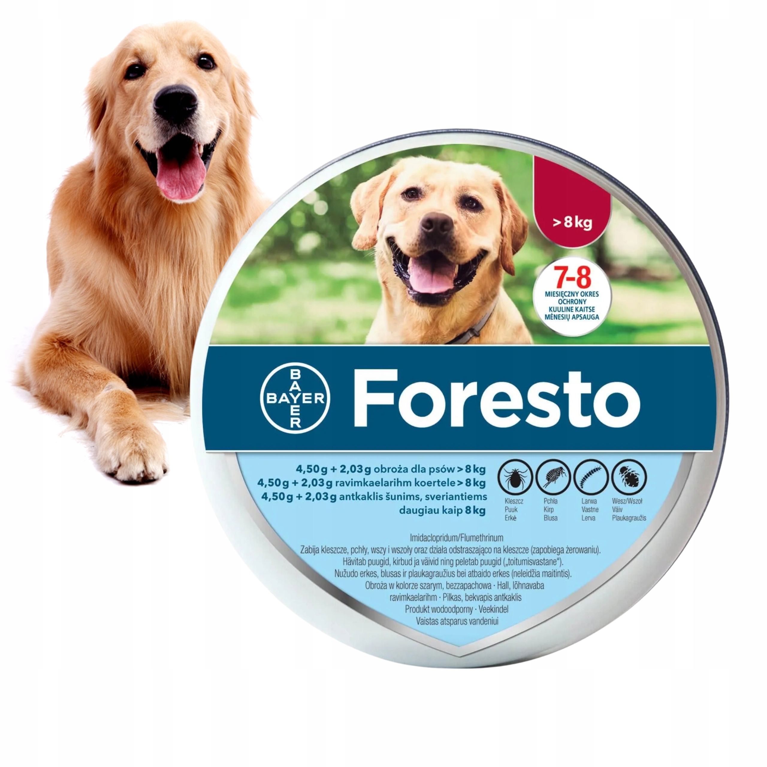 Foresto Obroża Na Kleszcze Pchły Pasożyty Dla Psa Powyżej 8KG 70CM