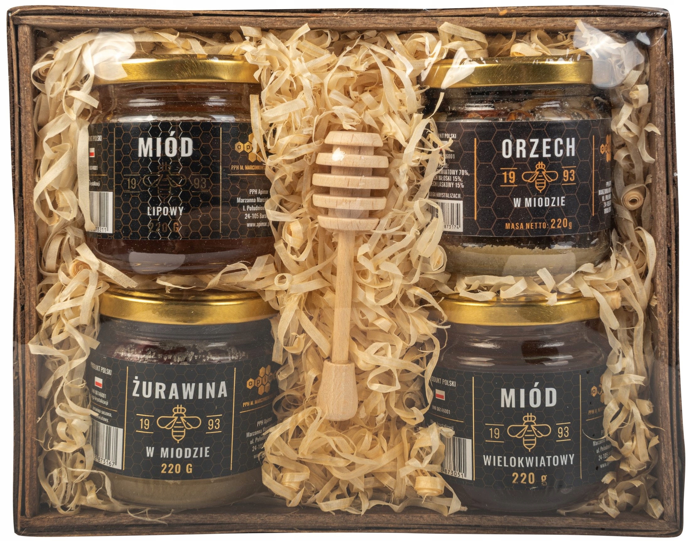 

Kosz prezentowy zestaw miodów i bakalii miód 880g