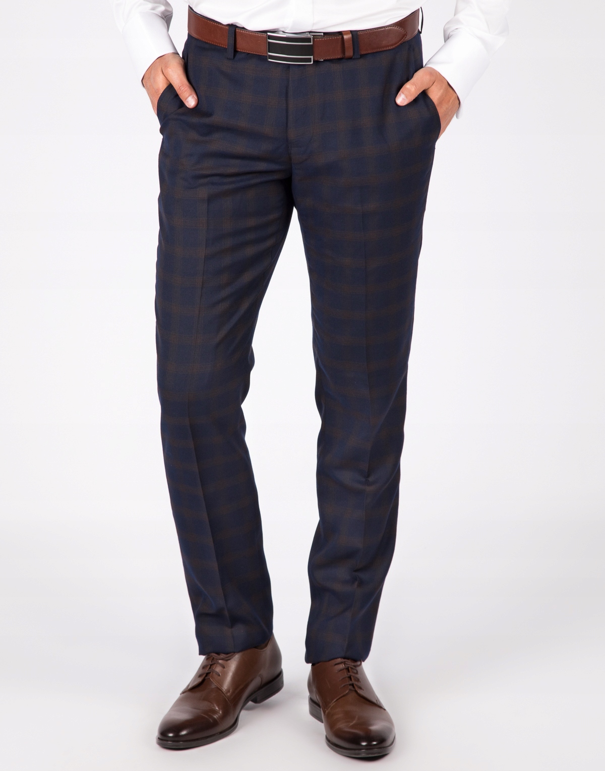 Tmavě modré kostkované oblekové kalhoty Slim W36 L32