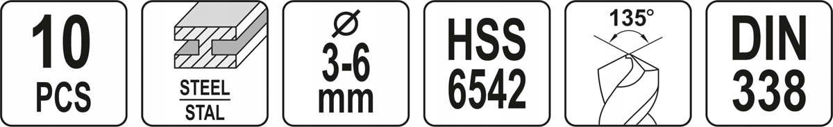 WIERTŁA DO METALU DWUSTRONNE ZESTAW 10 ROZMIARÓW Marka Yato