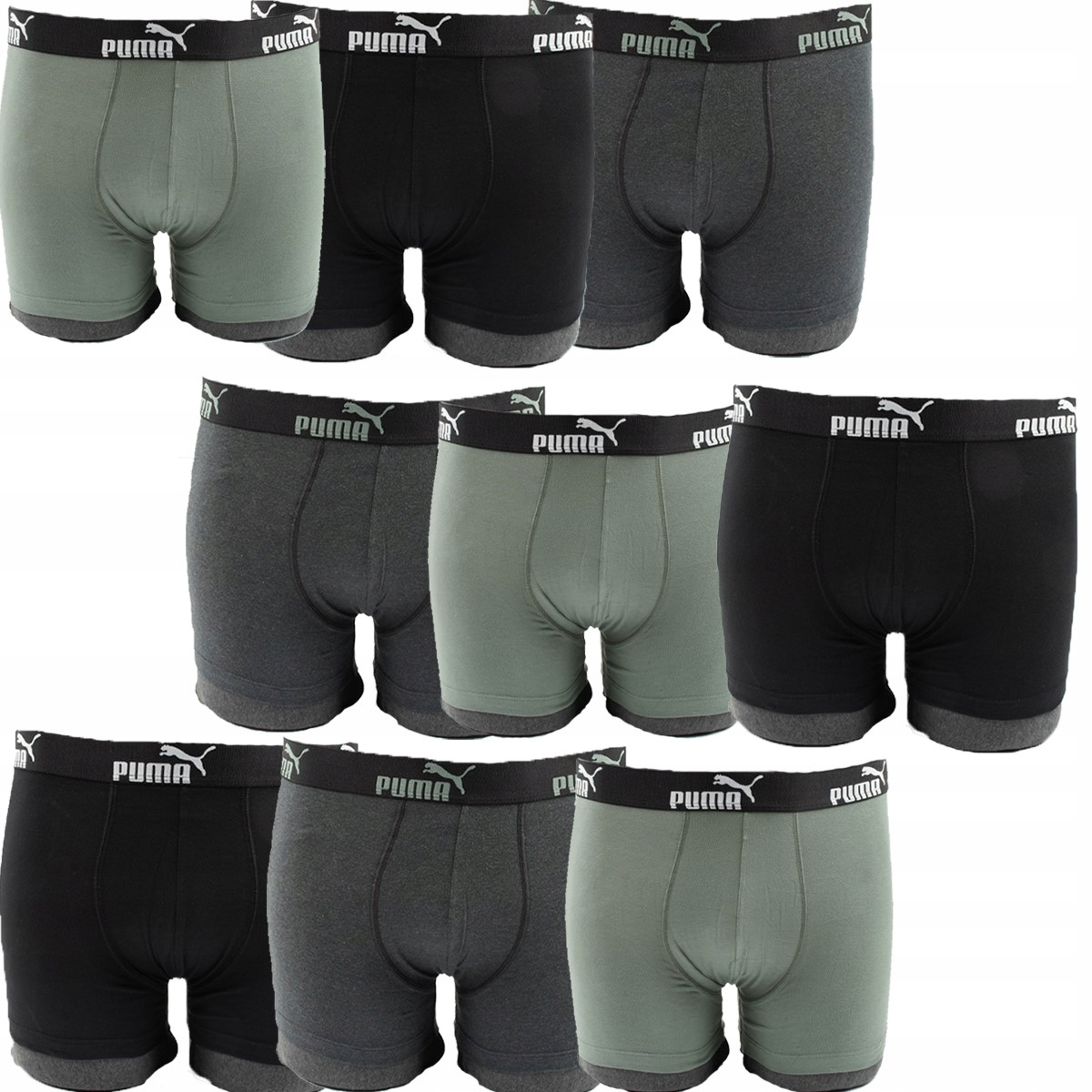 Pánské slipy Puma 9-Pack, velikost M, černé, šedé, khaki, pohodlné, bavlna