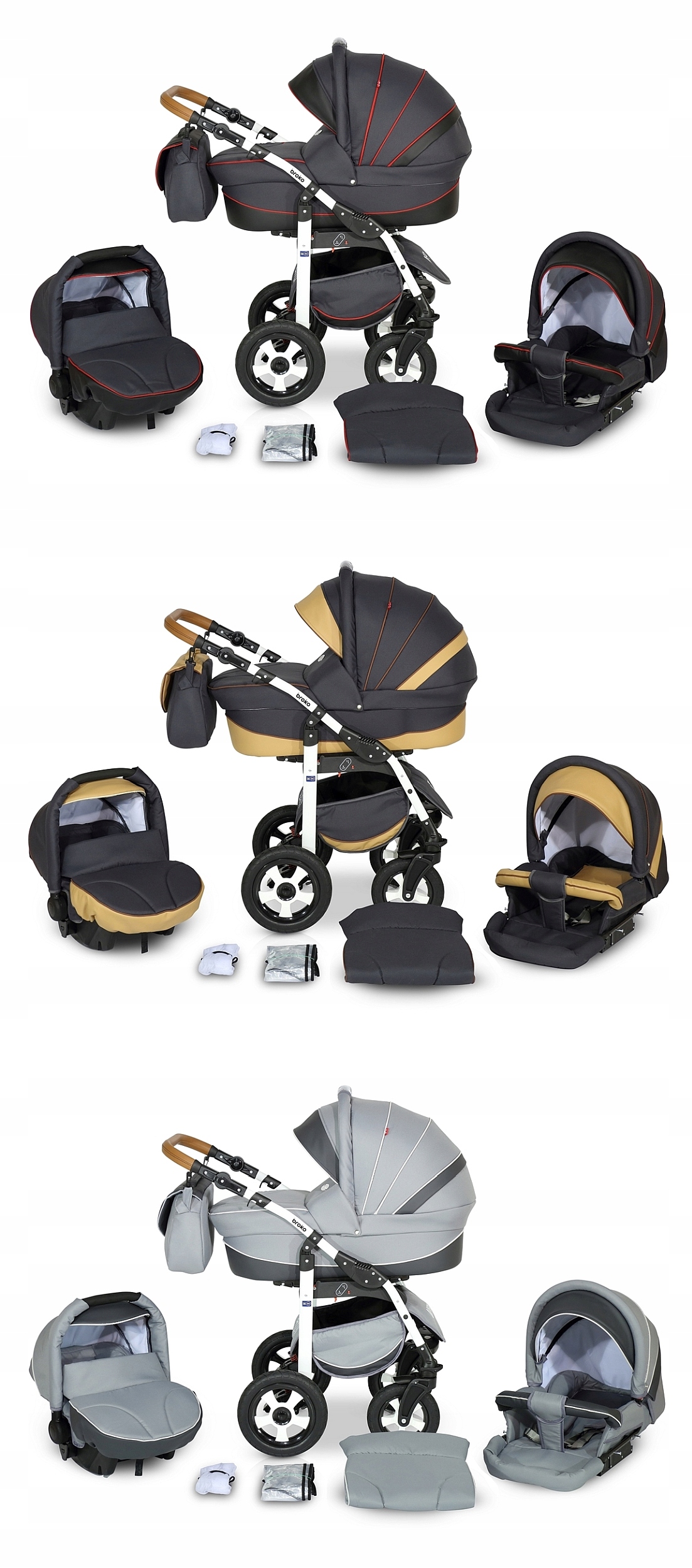 WÓZEK DZIECIĘCY VERDI BROKO 3W1+TORBA + AKCESORIA Zestaw 3w1