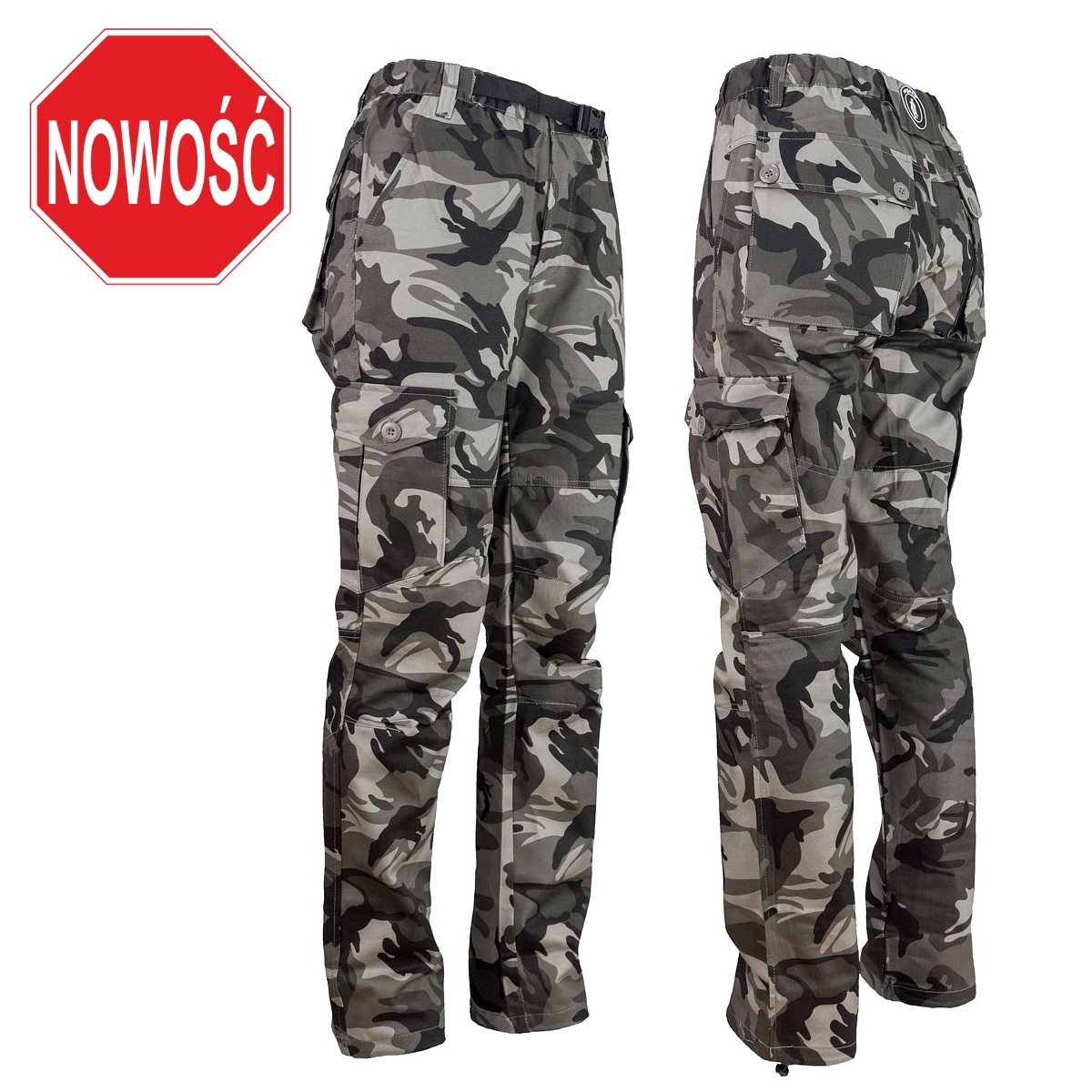 Spodnie bojówki męskie wędkarskie bawełna 100% Camo outdoor szare r. 52