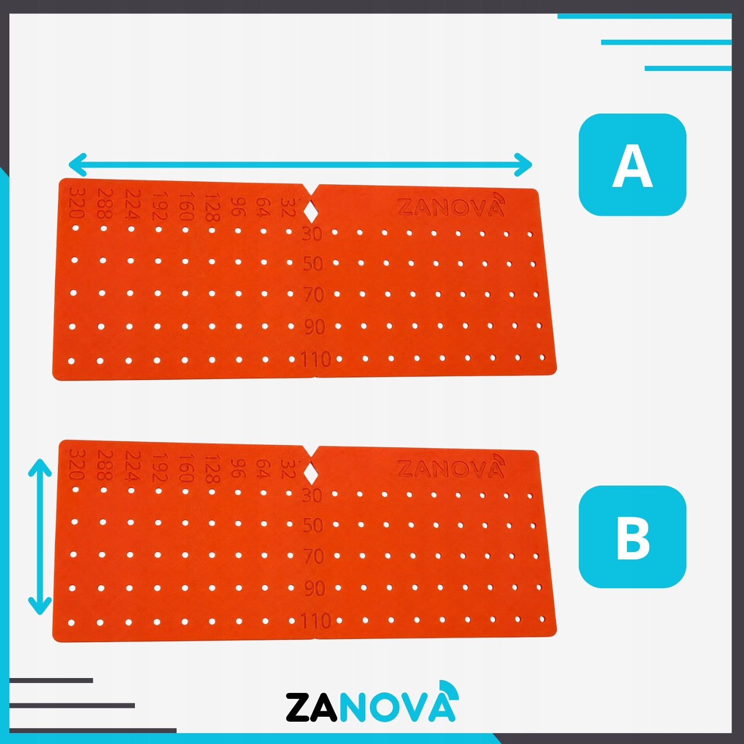 ZANOVA baldų rankenėlių gręžimo šablonas iki 256 mm su įvorėmis – produkto nuotrauka 15