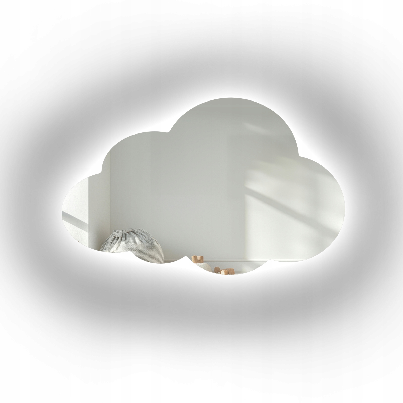 Zrcadlo Cloud obláček do dětského pokoje s Led podsvícením 90x56
