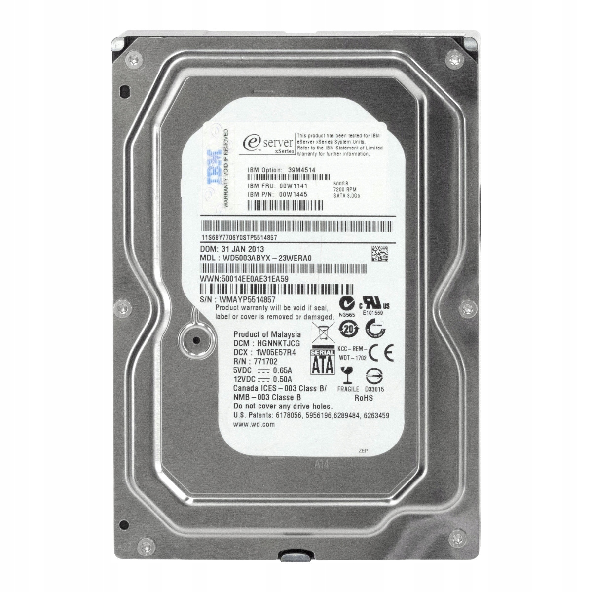 Ibm 00W1141 00W1445 500GB 7.2K 64MB Sata II 3.5'' WD5003ABYX