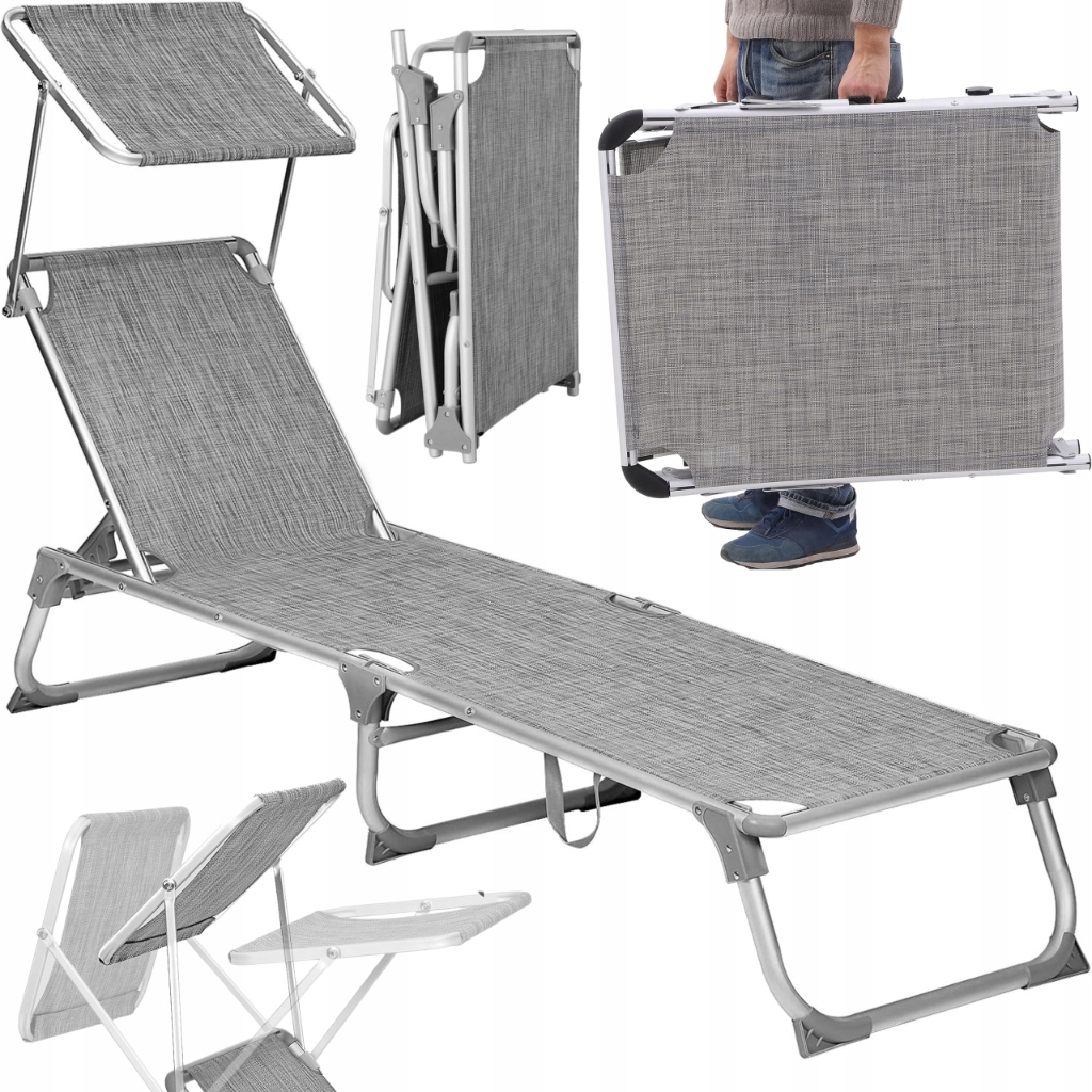 Ležadlo s plážovou strieškou, záhradné, hliníkové, skladacie, s reguláciou, ľahké, Sza