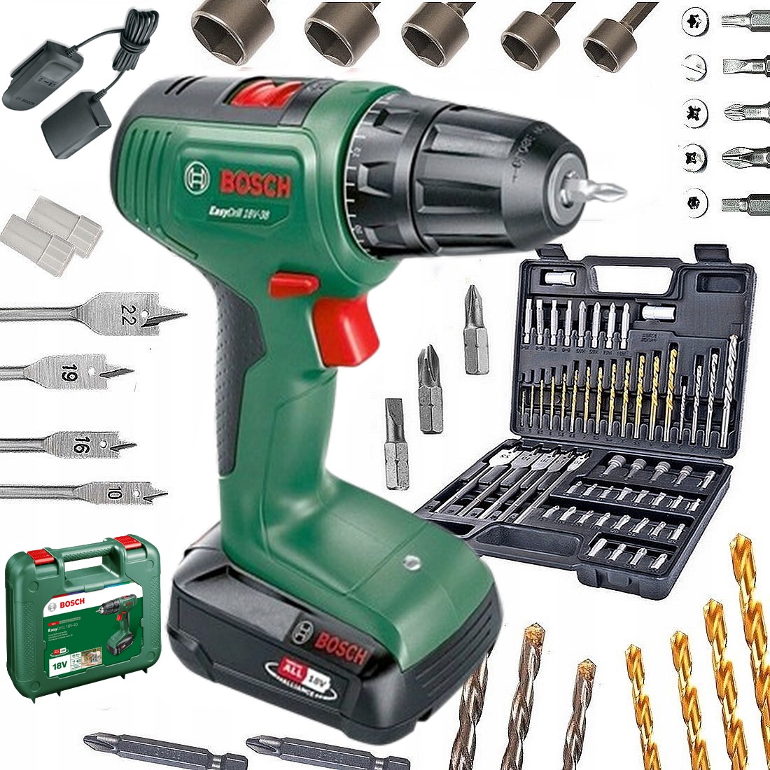 Wiertarko Wkrętarka Akumulatorowa 18v Bosch Easydrill Gotowy Zestaw 57el