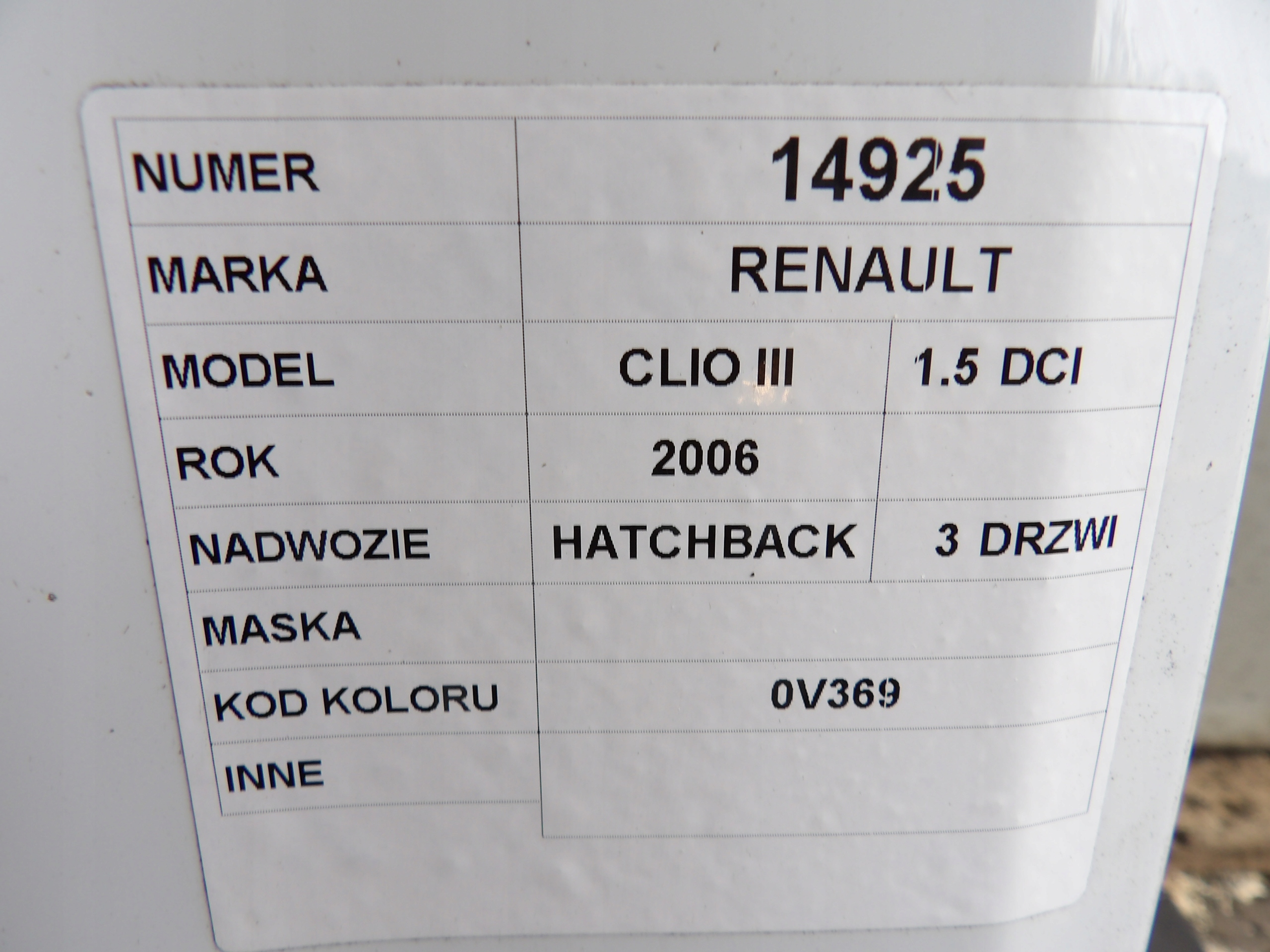Renault Clio III cofano lak. OV369 0V369