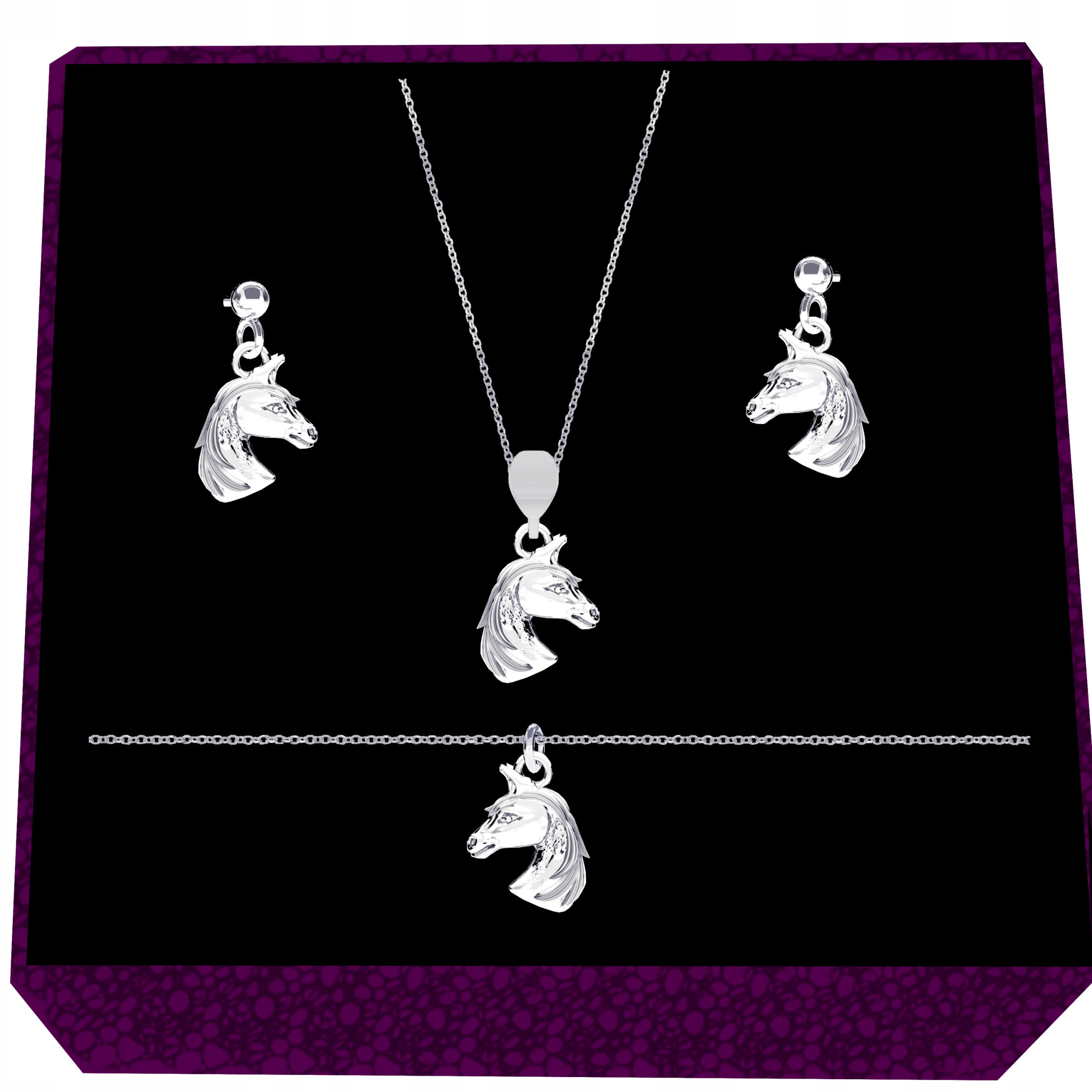 Kůň Hlava Koně Sada šperků ankr stříbro 925