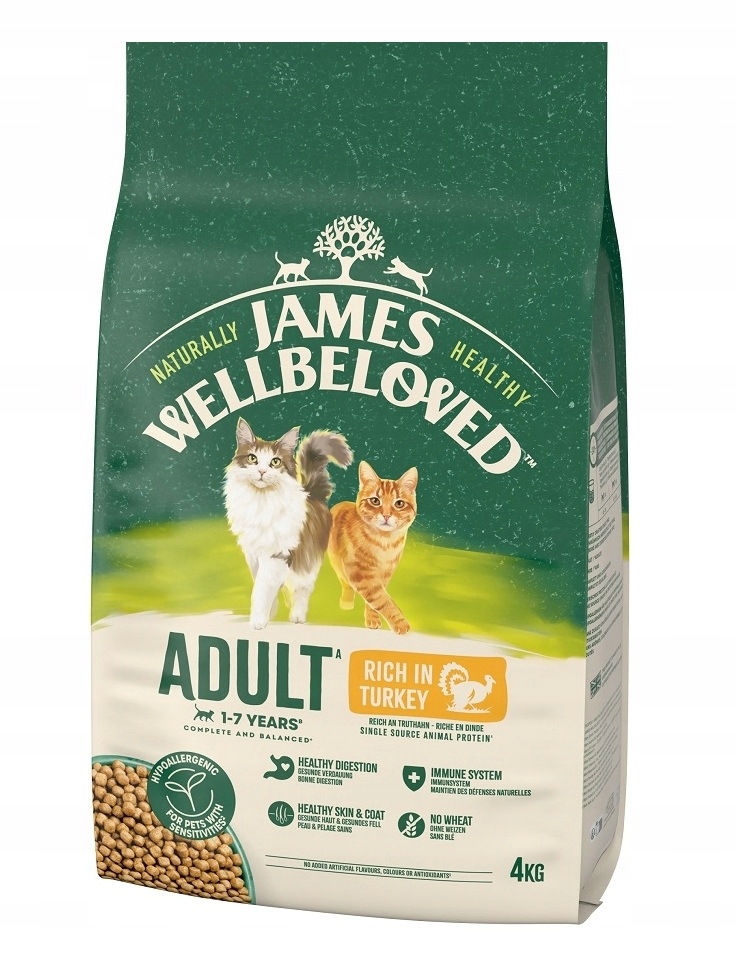 James Wellbeloved Adult suché krmivo pro kočky 1-7 let bohaté na krůtu 4 kg