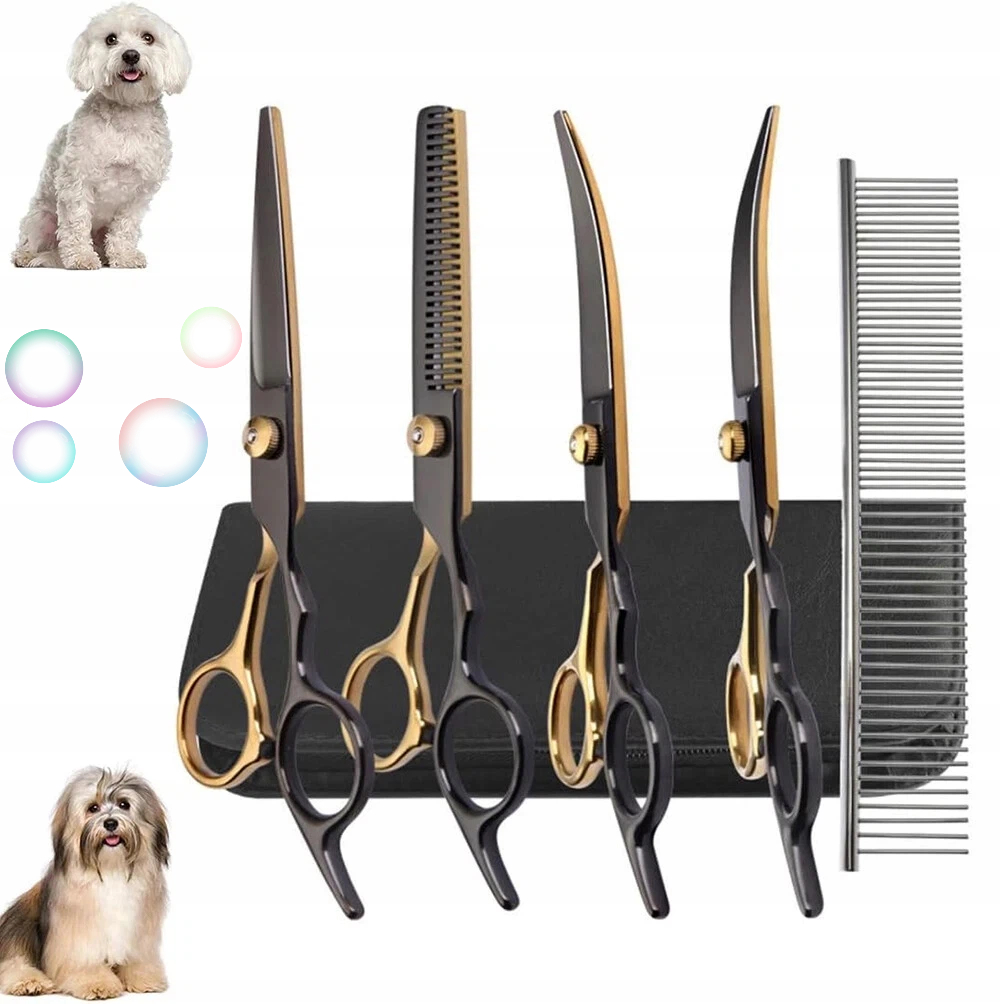 Levně Sada Kadeřnických Groomerských Nůžek 4+1 Pro Stříhání Psa Kadeřník Psi