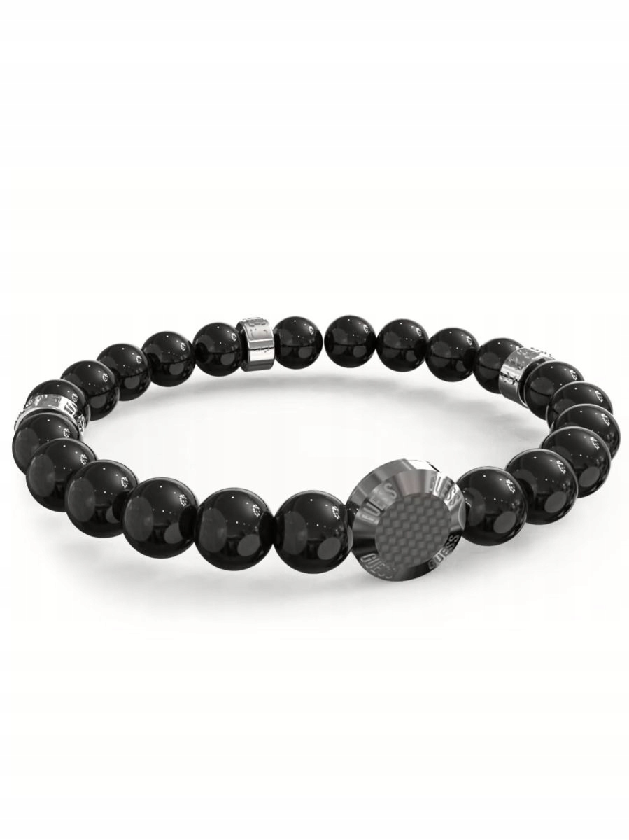 Černý pánský náramek Guess Racer Tag černé korálky z karbonu JUMB04049JW