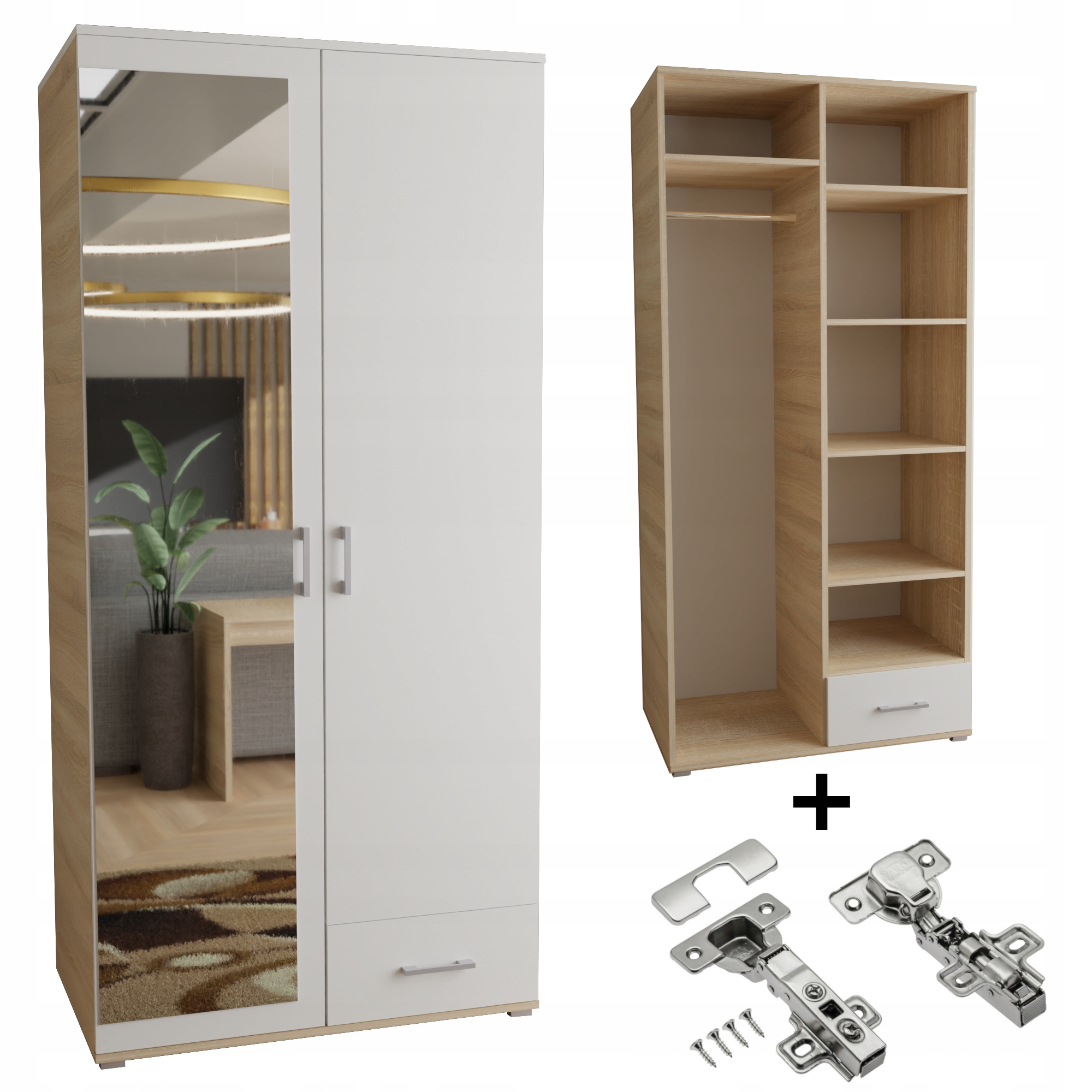 Skříň 80 cm sonoma bílá zrcadlo s tichým dovíráním