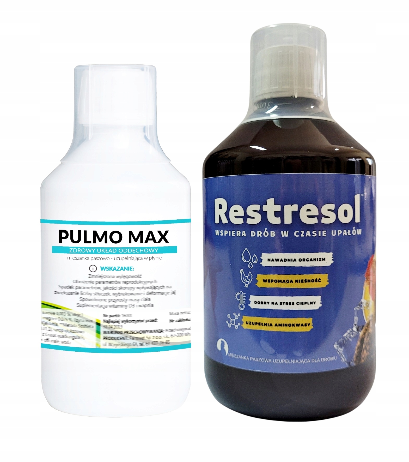 PulmoMax 250 ml + Restresol 500 ml NA kichanie katar stres cieplny kur drób