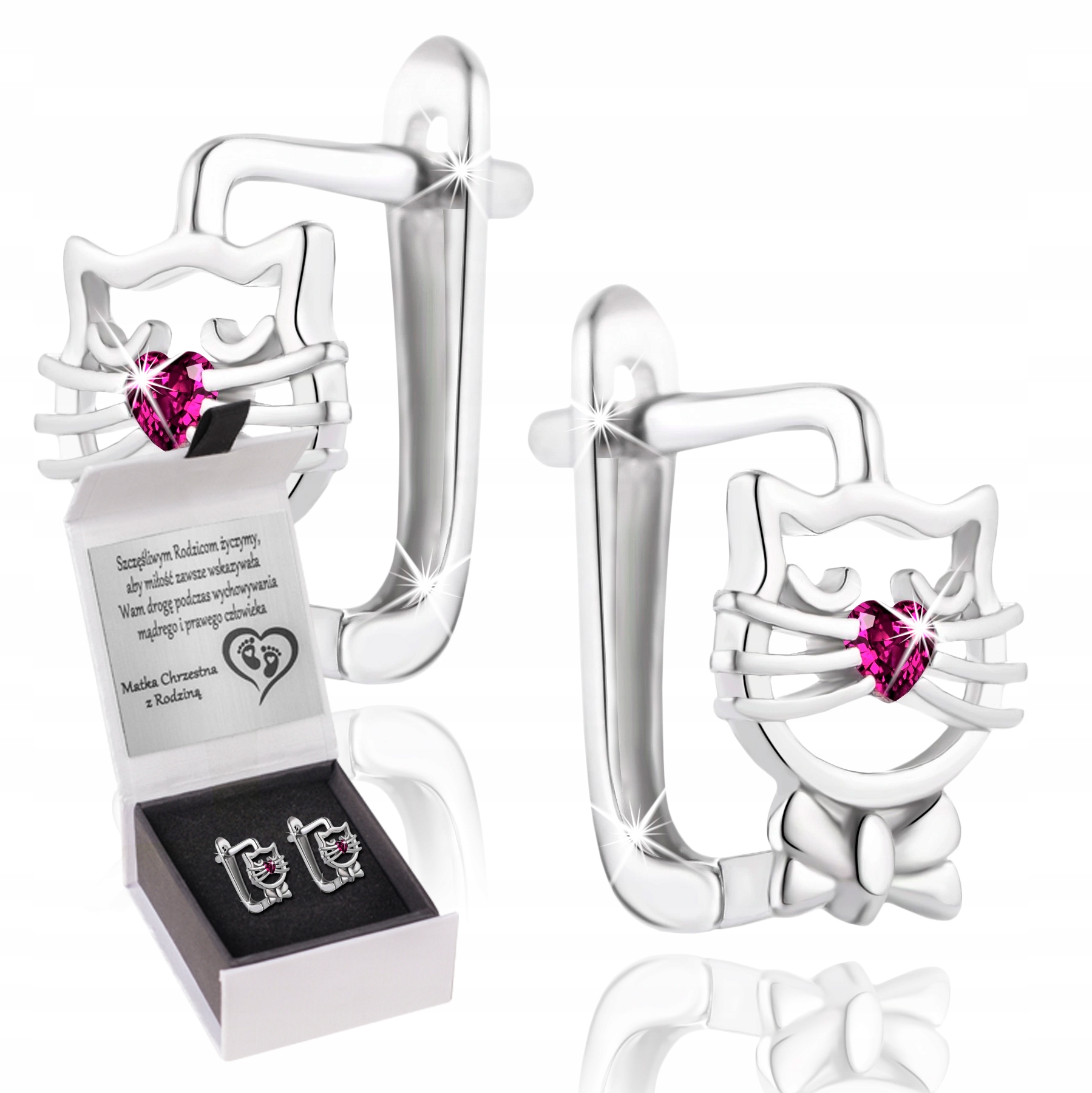 KOLCZYKI SREBRNE DLA DZIEWCZYNKI KOTKI GRAWER