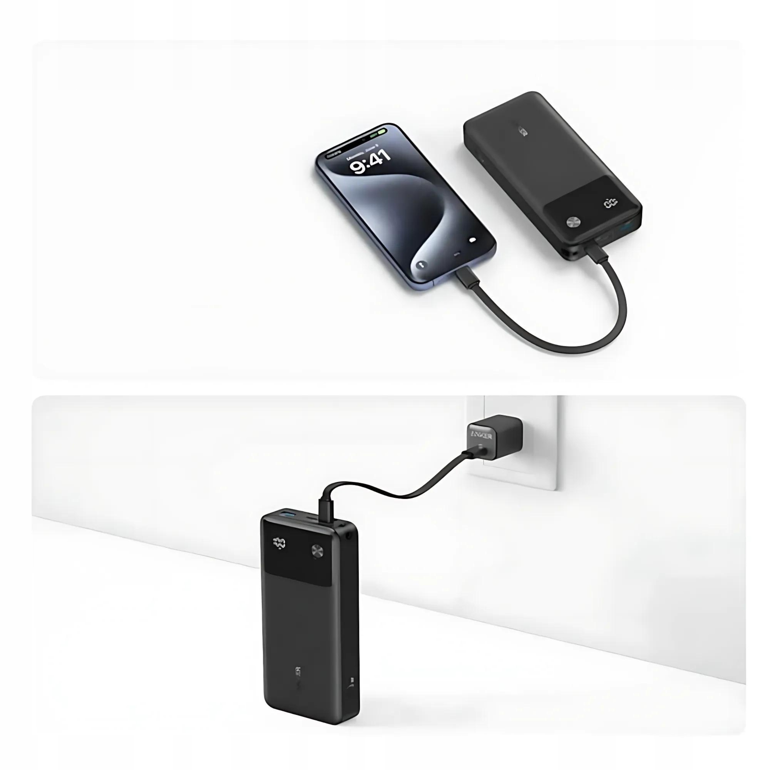 Powerbank Anker 20000mAh 30W PD czarny szybki+ kabel USB-C do USB-C Stan opakowania oryginalne