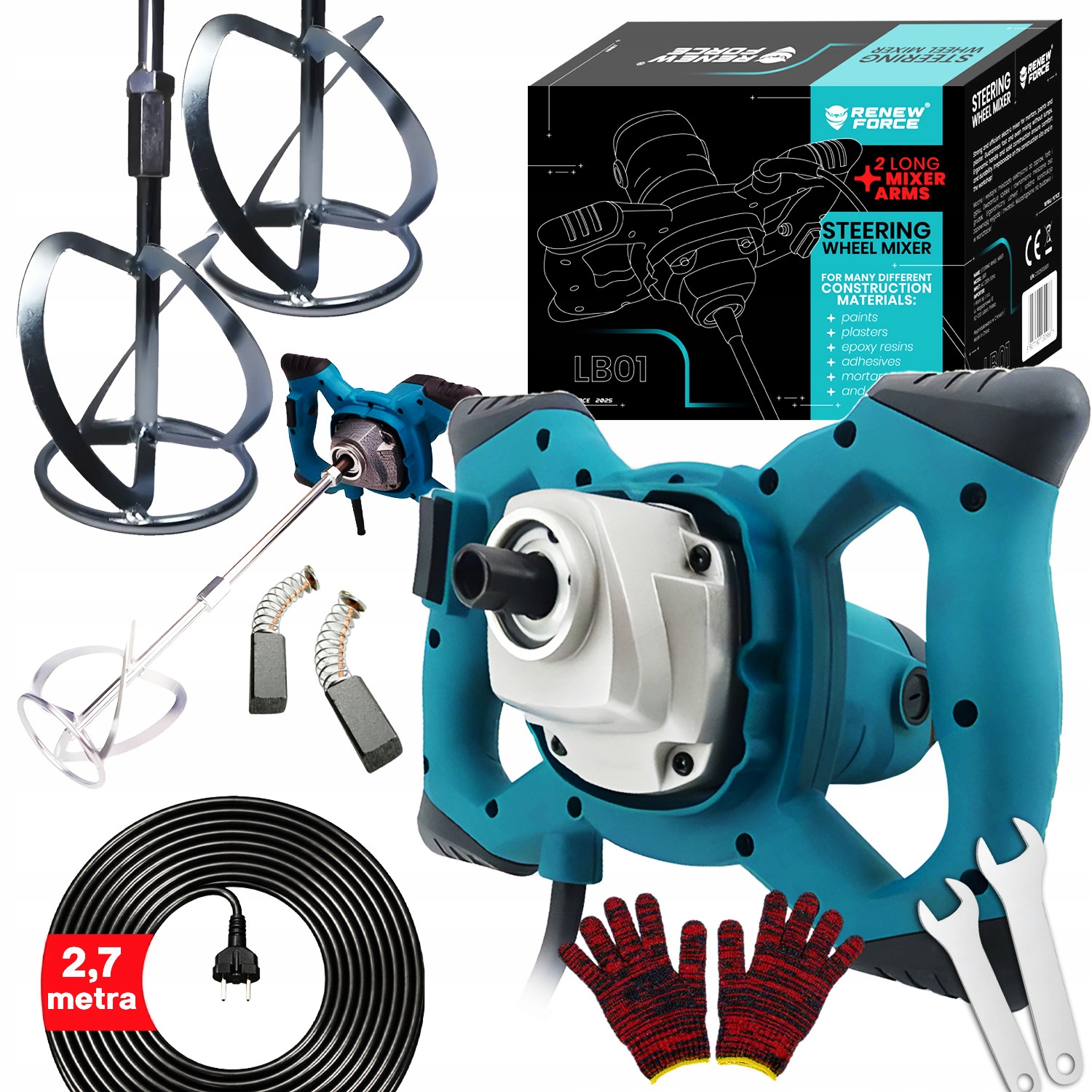 Mieszadło Do Kleju Betonu Farb Elektryczne 2800W 2x Mieszalnik Mieszarka XL