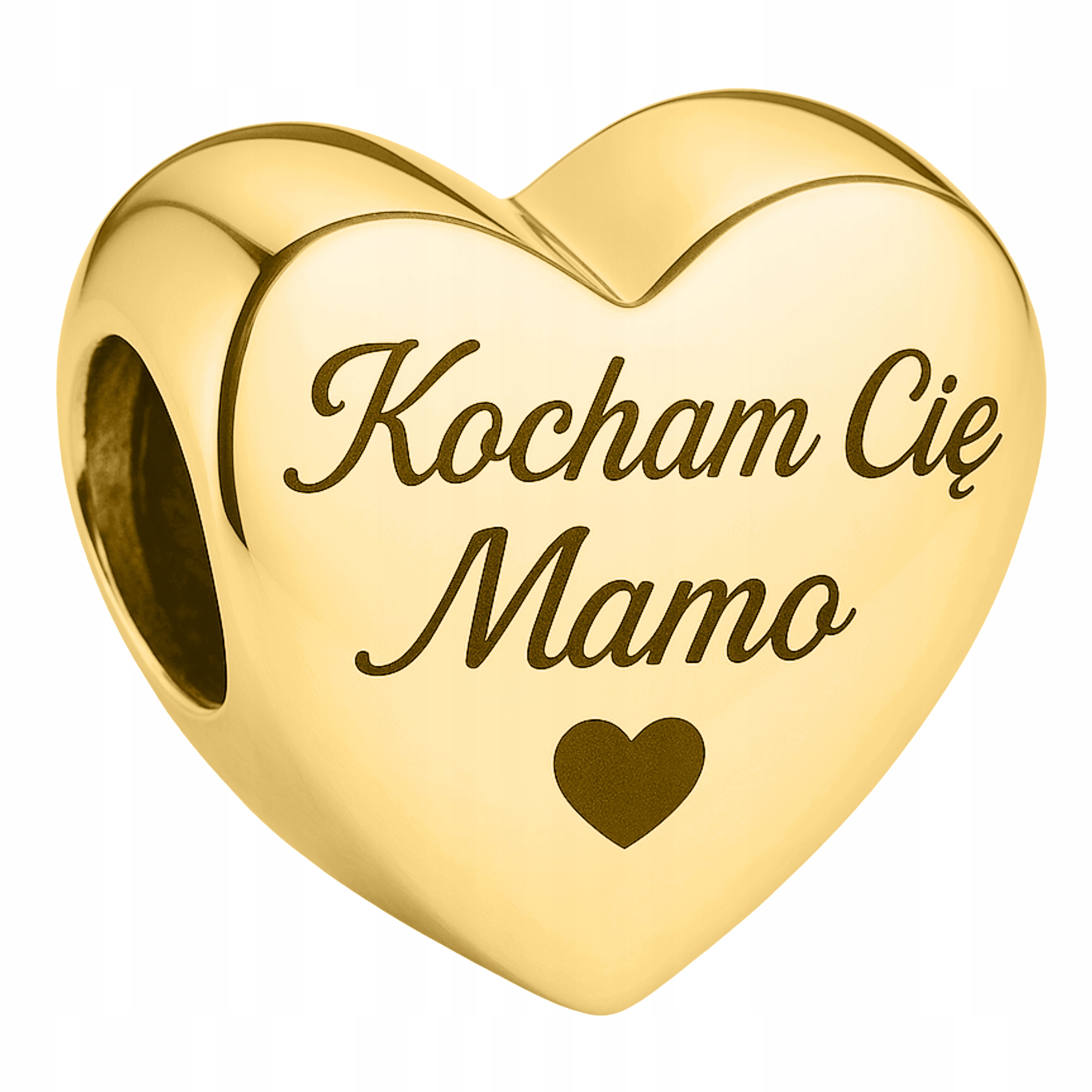 Zlatý Charms Srdce s gravírováním pro maminku Gravírování Miluji tě, mami Stříbro 925