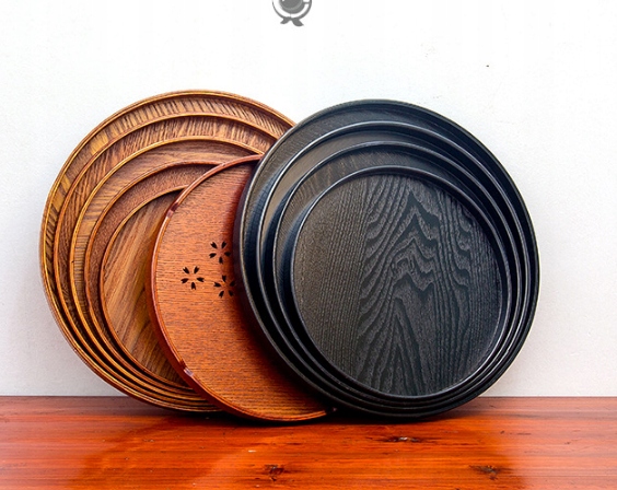 CZARNA OKRĄGŁA DREWNIANA TACA NA HERBATĘ 30CM Stan opakowania oryginalne