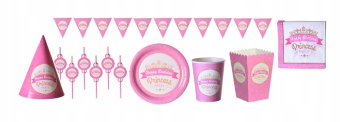 Zestaw urodzinowy papierowy Princess słomki czapka EAN (GTIN) 5906800119933