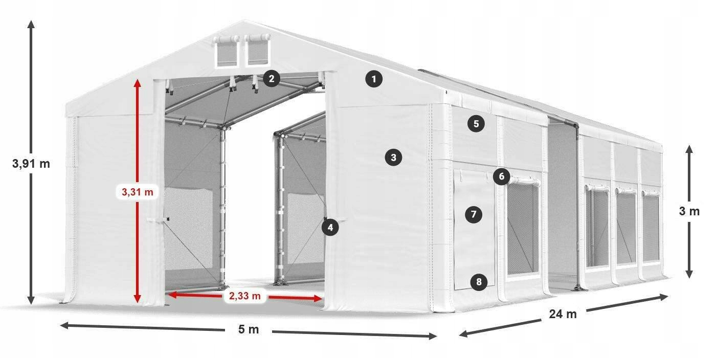 Namiot Imprezowy 5x24m [3m] Garaż DAS 560 WP Producent Das Company