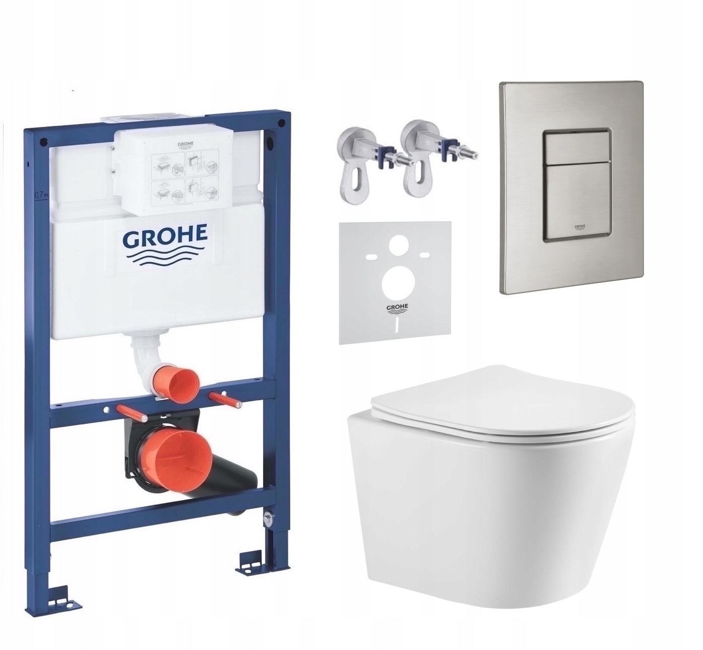 Wc sada Grohe 820 mm s Wc misou Imprese Elanta a tlačidlom z matnej ocele