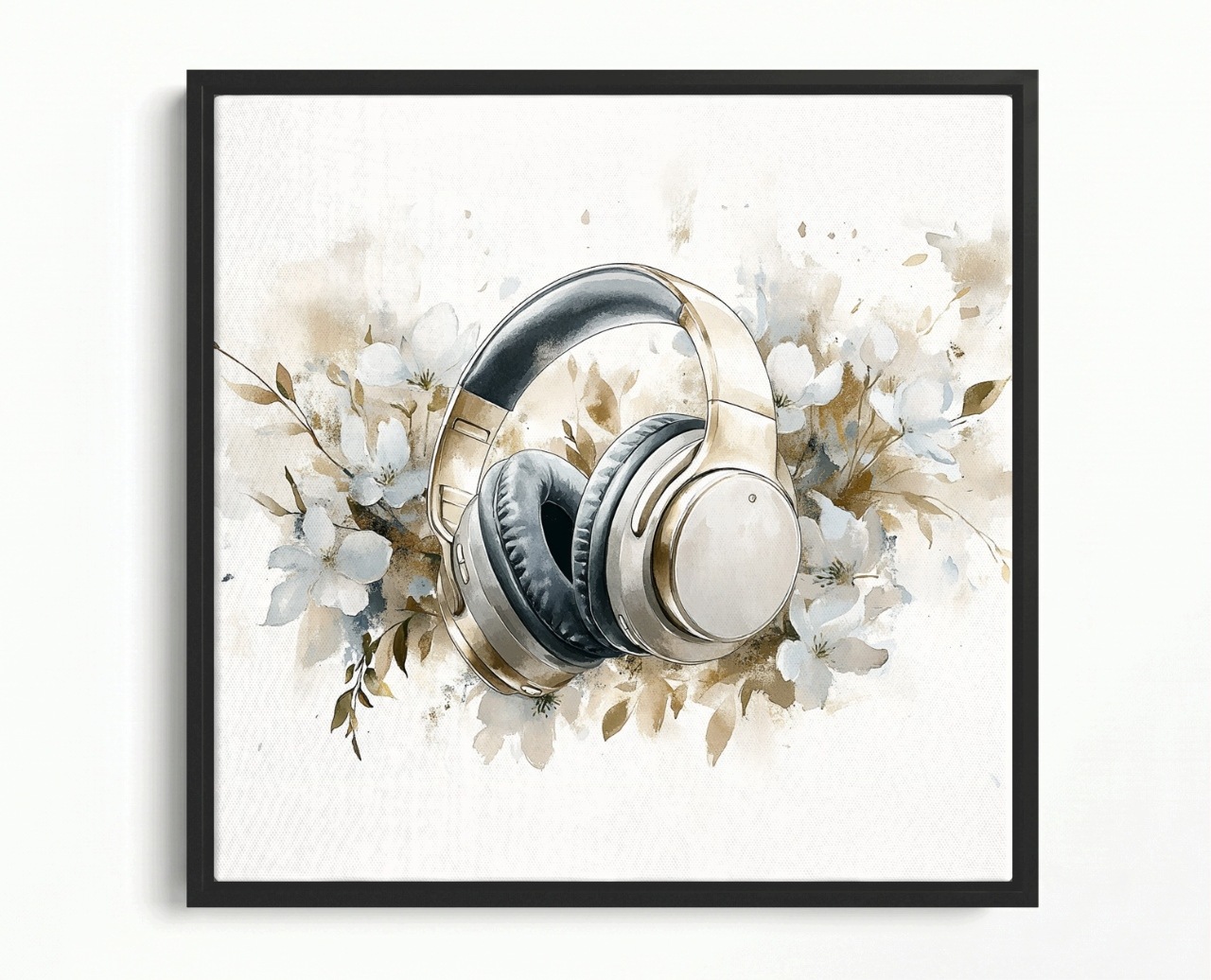 Obraz Rama American Box Hudba Zvuk Sluchátka Květiny Glamour Boho 60x60