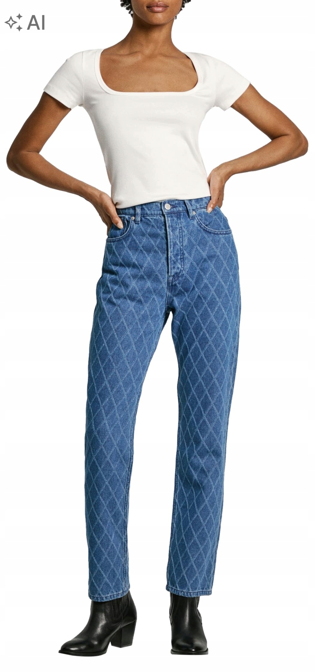 Pepe Jeans Modré Džíny Mom Fit S Kosočtverci Z Bavlny 26/30 7DA