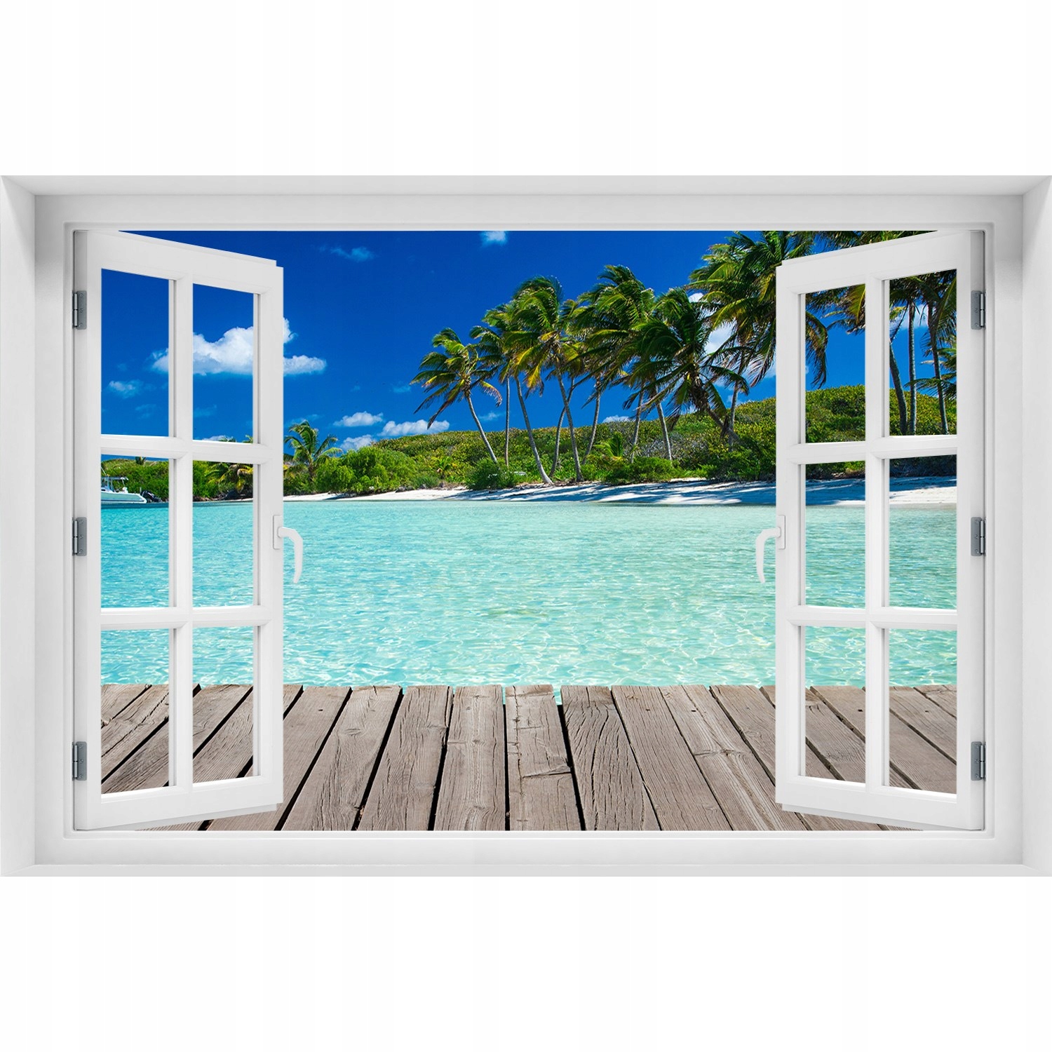 

Naklejka fototapeta 3D Okno widok Tropikalna plaża