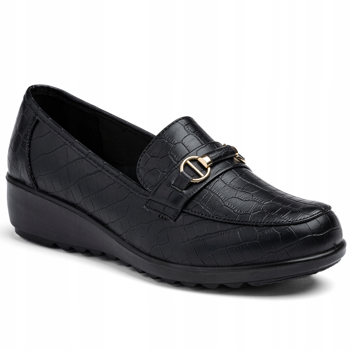 Polobotky na koturnu z kůže mokasíny Elegantní měkké Černé Wojtyłko 38