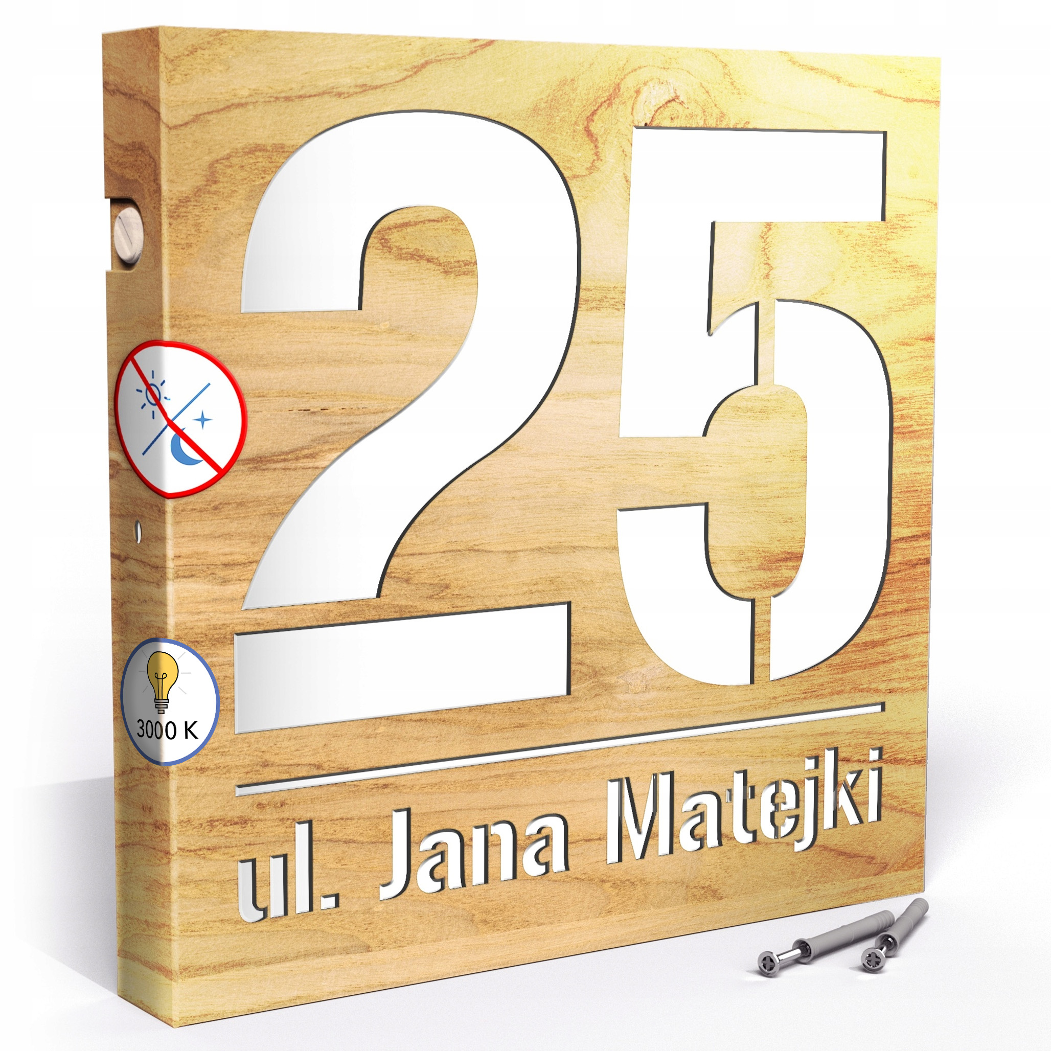 Led tabule 3000k 30x30 cm Teplá barva Číslo na dům Čísla Led Světlý dub