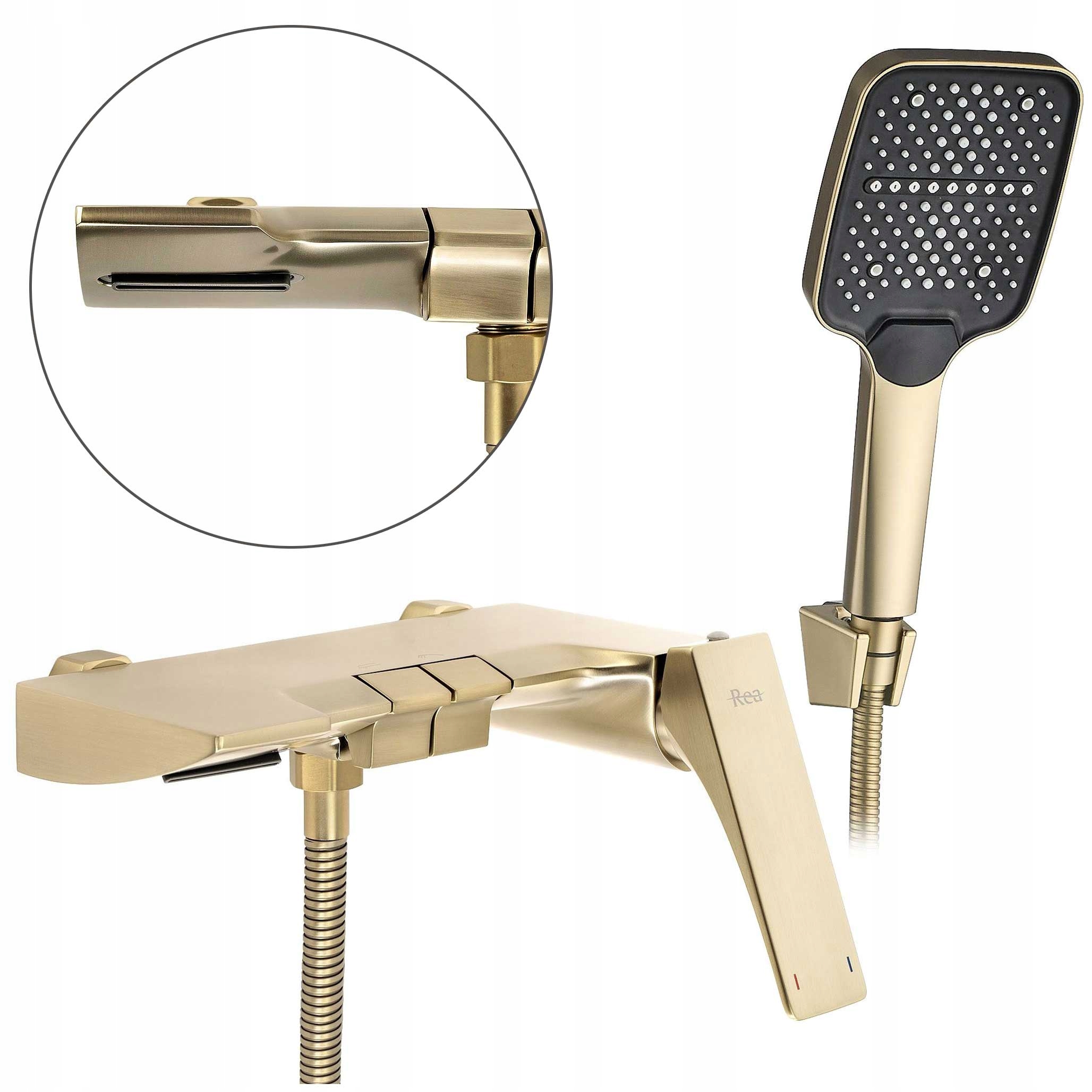 Vaňová nástenná batéria Zlatá kartáčovaná Rea Joe Kaskádový pevný výtok