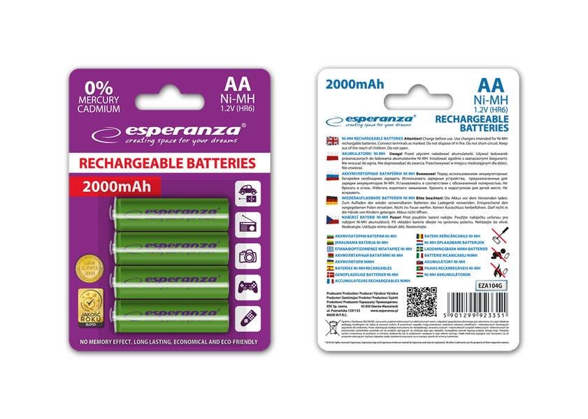 Esperanza Akumulatorki Aa Esperanza 2000mAh 4szt. zielone