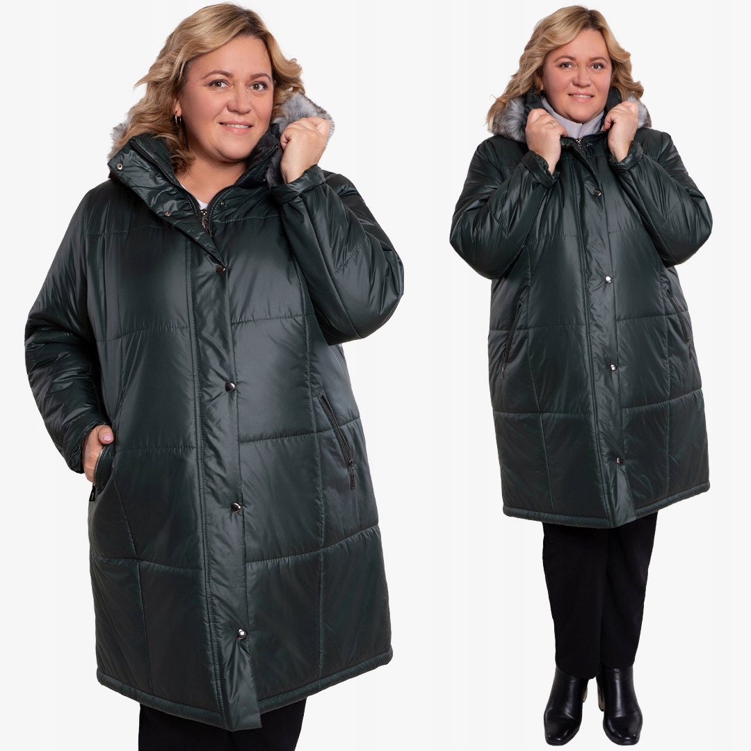 Zelená zimní bunda s ozdobou plus size, velikost 50
