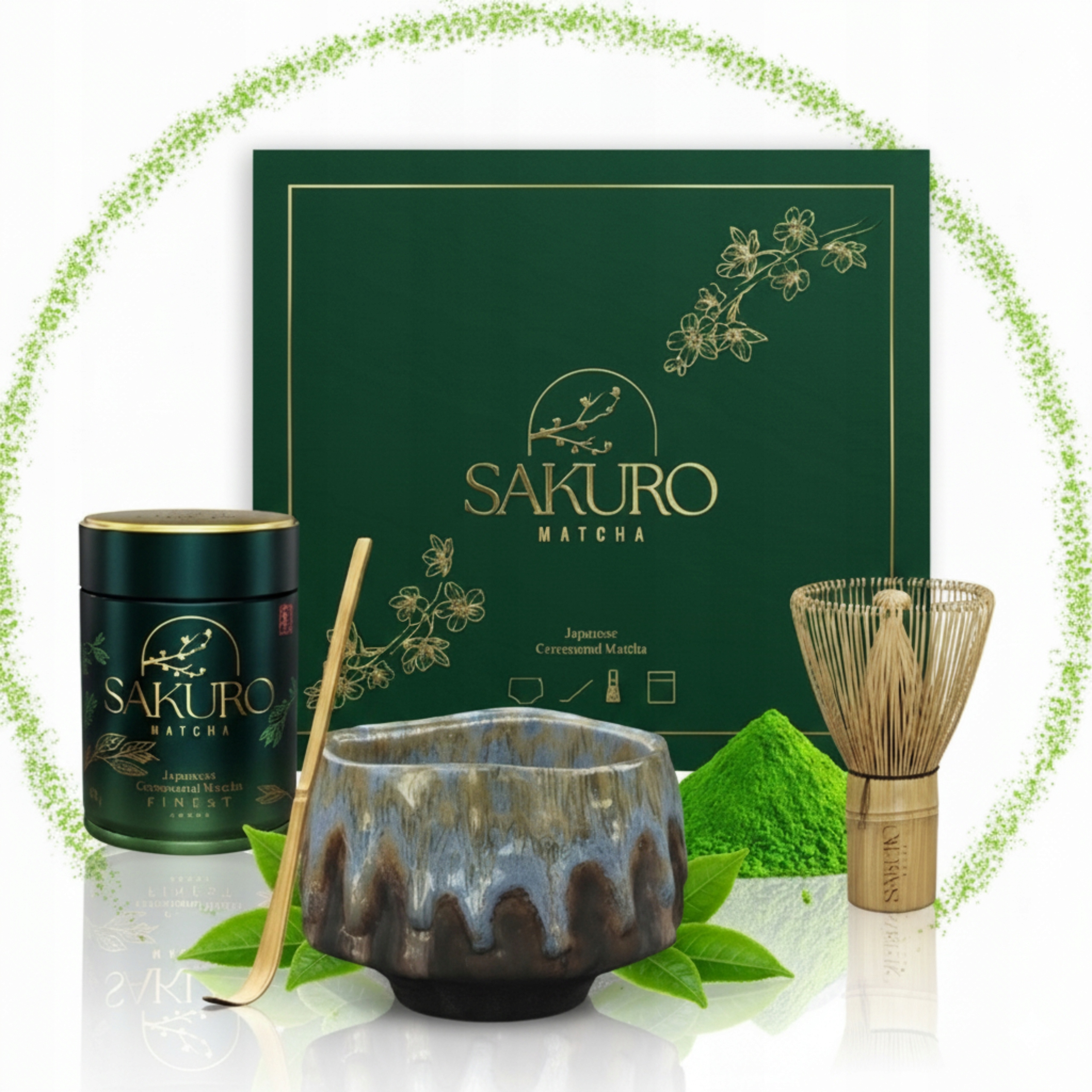 Startovací Sada Matcha japonská Bio Premium Sakuro 40g Příslušenství +3 Bonus