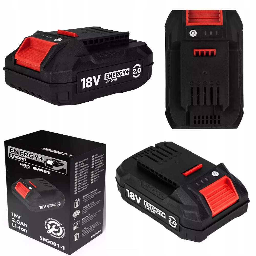 Akumulátor Energy+ 18V, Li-ion 2.0AH Baterie 58G001 Graphite