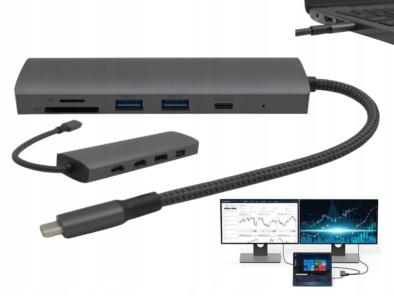 Dell Rozszerzenie Ekranu na 2 Monitory Stacja Dokująca Usb-c Pd 4K Hdmi