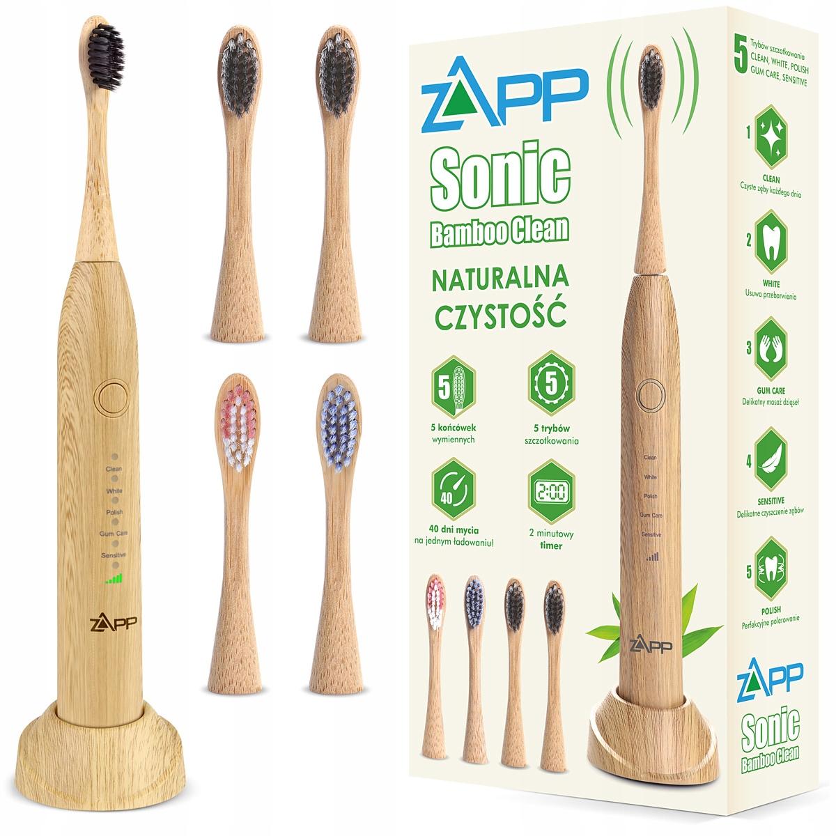 

Szczoteczka Soniczna Zapp-med 5 Końcówek Bambus