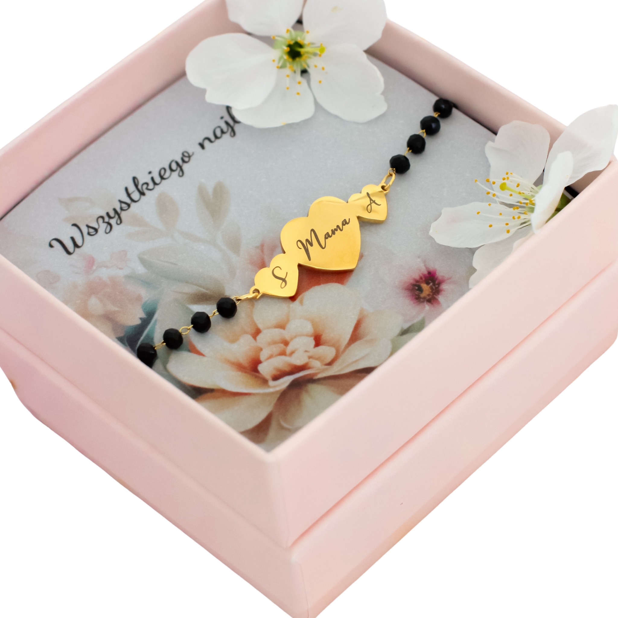 Bransoletka dla mamy z grawerem serca personalizacja litery stal