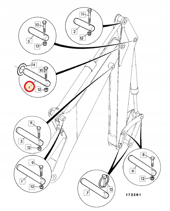 811/50273 - Штифт для подключения стрелы с палкой JCB 2cx 40x231