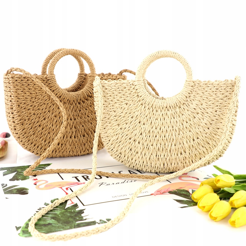 TOREBKA DAMSKA SŁOMIANA KOSZYK LISTONOSZKA LATO PLECIONA NA RAMIĘ DO RĘKI Marka inna