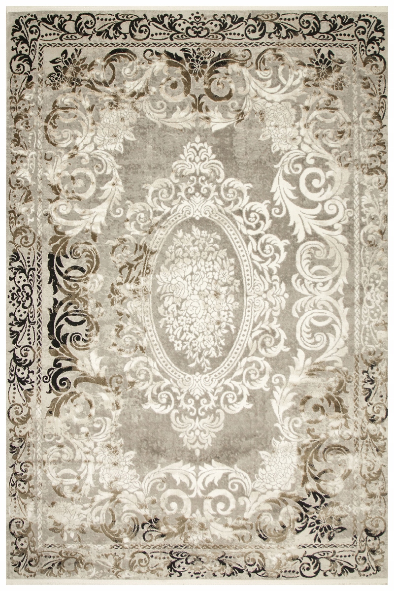 200x290 cm Dywan Dwupoziomowy Ornamentowy Szary Krem Z Frędzelkami