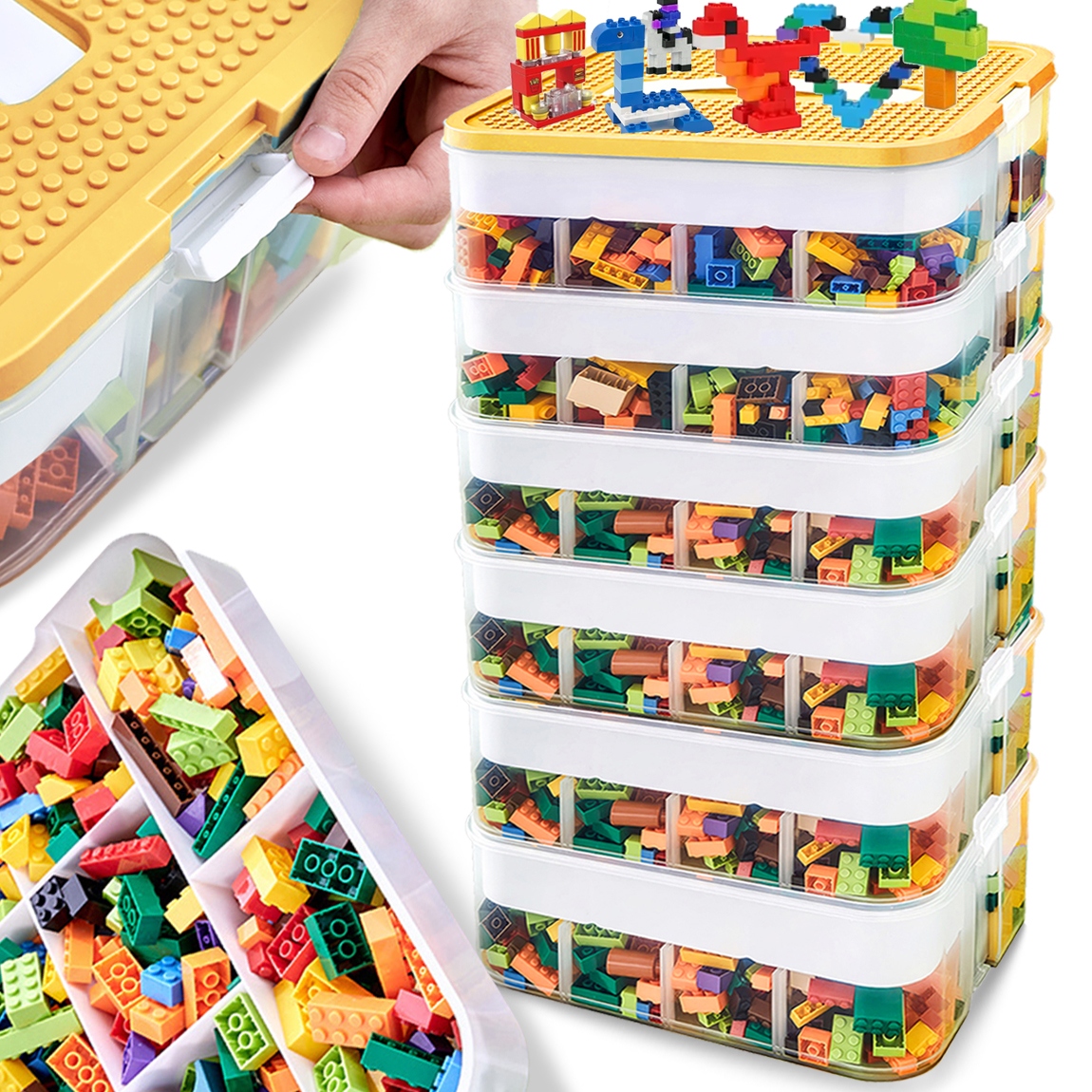 Pojemnik Na Klocki Lego 6-PIĘTROWY Organizer Z Przegródkami 43 L Żółty