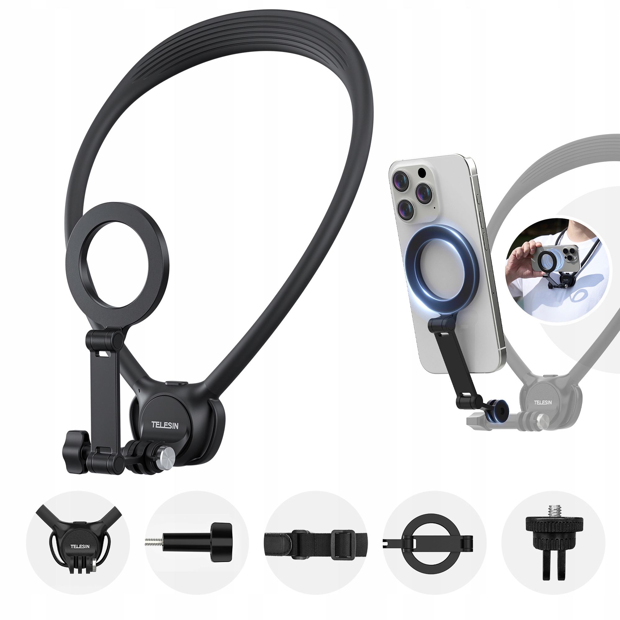 Opaska na szyję z uchwytem magnetycznym Telesin P2-HNB-02 czarna