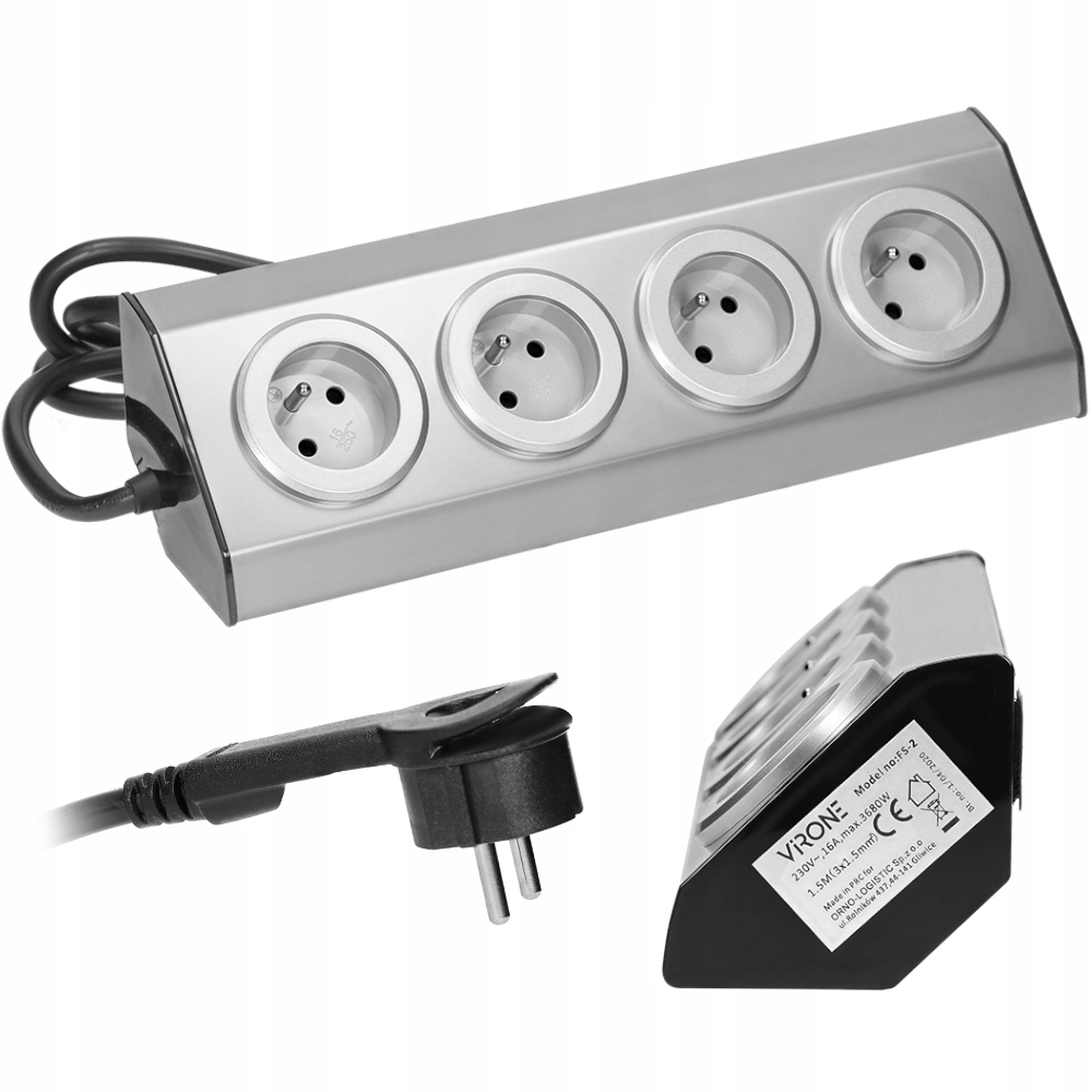 

Gniazdo Meblowe Kuchenne Z Kablem 4x2P+Z Stal Inox