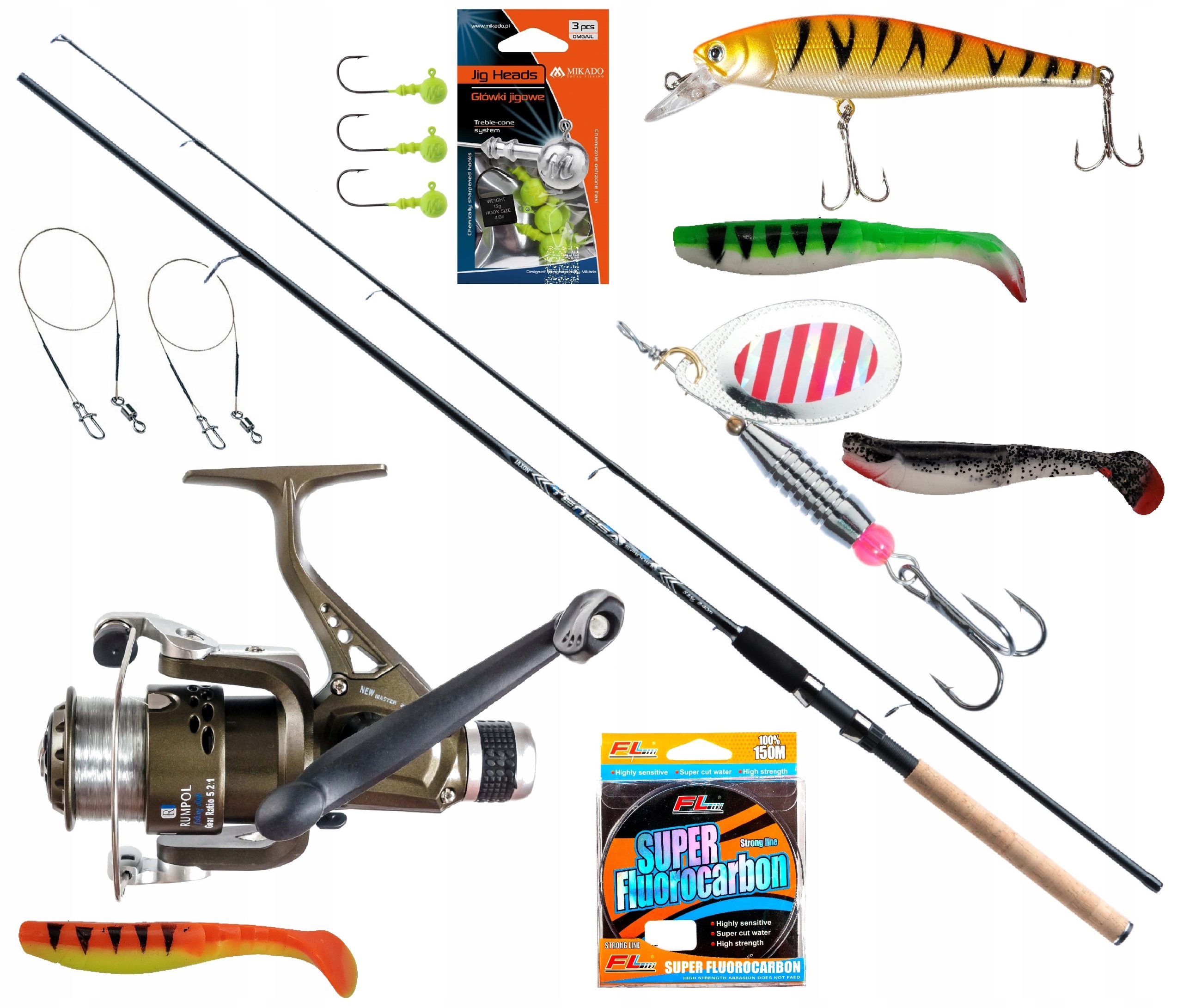 Zestaw Spinningowy Wędka Kołowrotek Żyłka