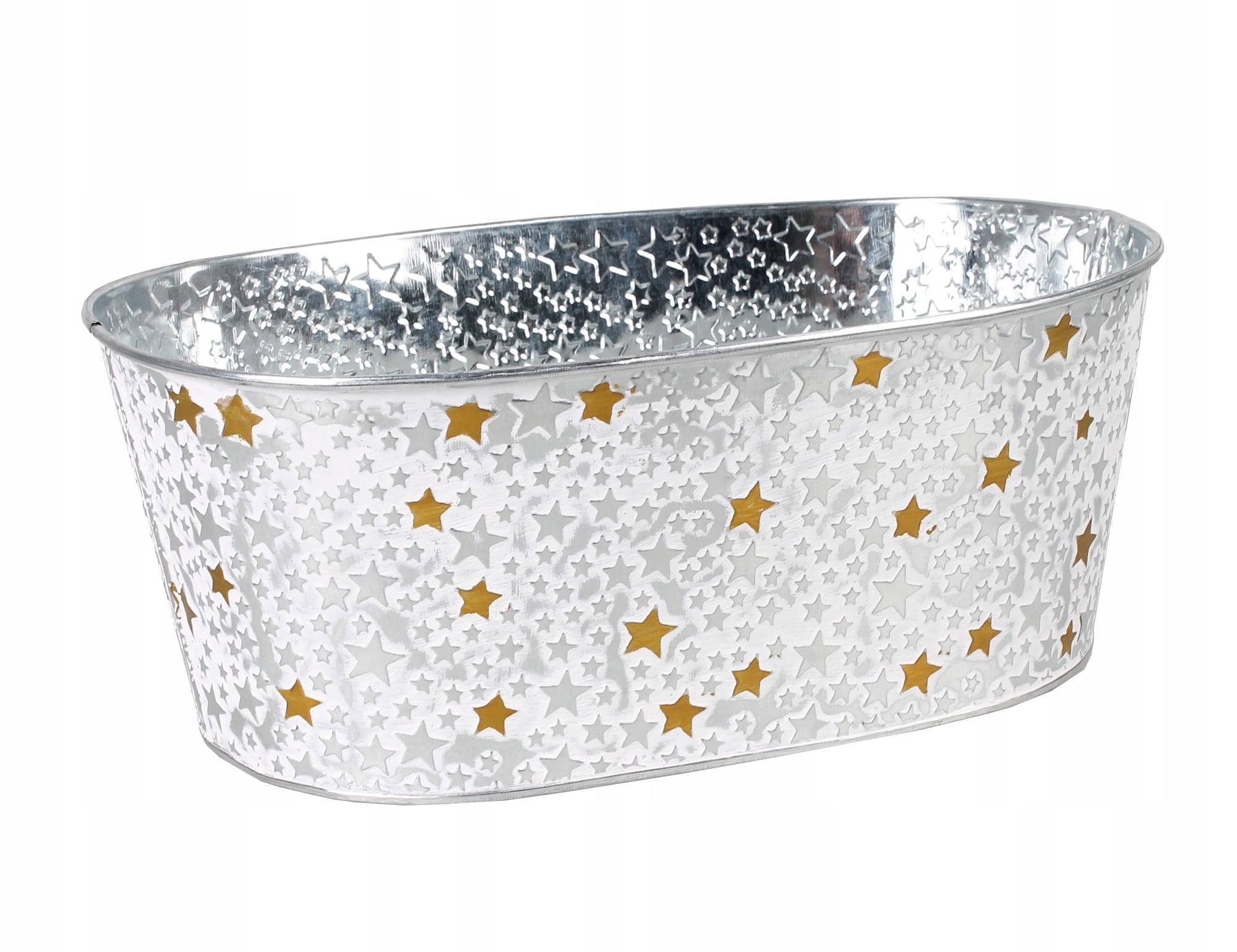 OWALNY METALOWY KOSZYK W GWIAZDKI 30x20x12 cm