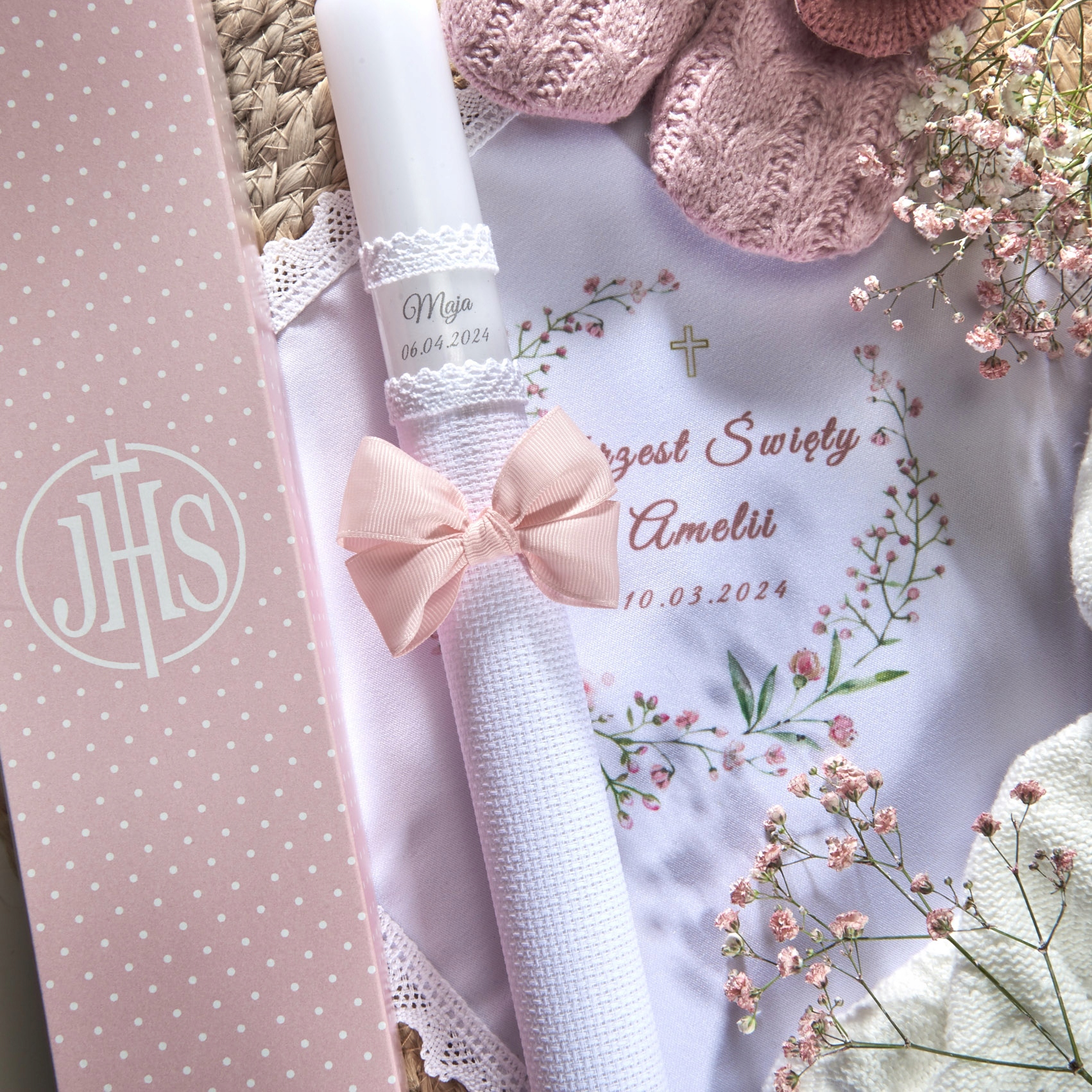 ŚWIECA I SZATKA DO CHRZTU GROMNICA NA CHRZEST PAMIĄTKA CHRZTU ŚWIĘTEGO EAN (GTIN) 5906335564857