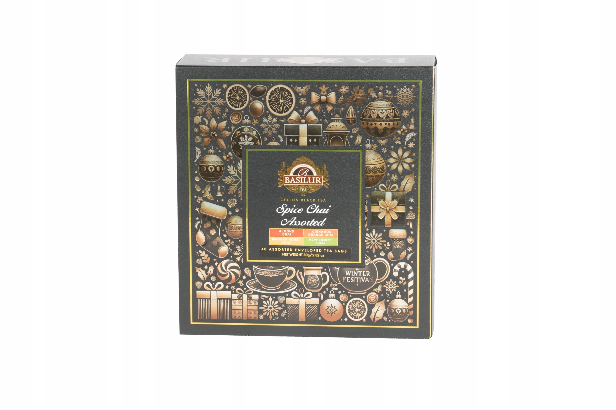 Černý čaj Set 4 příchutí Basilur Christmas Box 40 ks v Obálkách